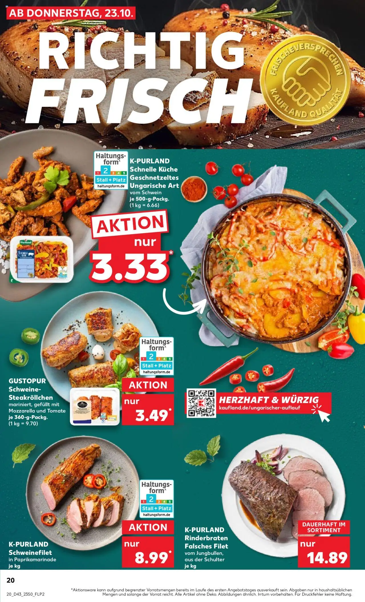 Kaufland prospekt Völklingen	 – gültig ab 23.10.2025 | Seite: 20 | Produkte: Rinderbraten, Mozzarella, Küche, Schweinefilet