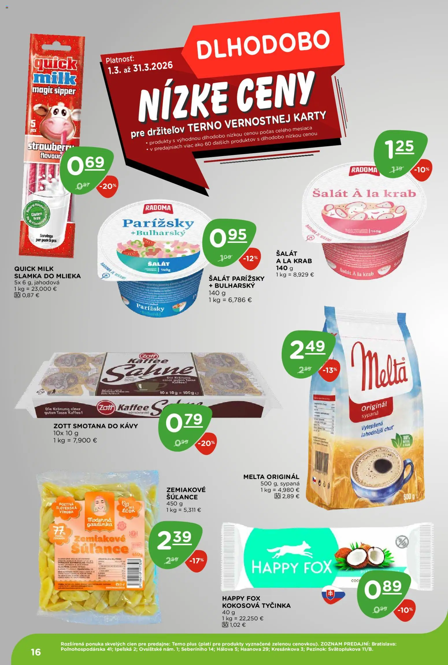 Nové Terno akcie – leták je platný od 05.03.2026 | Strana: 16 | Produkty: Smotana, Šalát