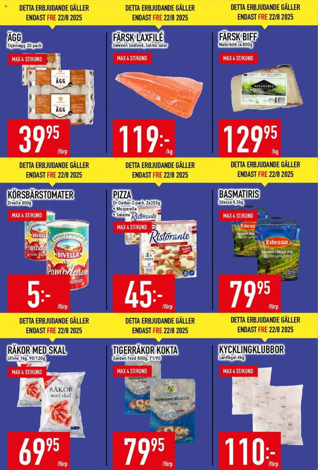 Matdax reklamblad aktuell från 18.08.2025 | Sida: 4 | Produkter: Galler, Räkor, Pizza, Ris