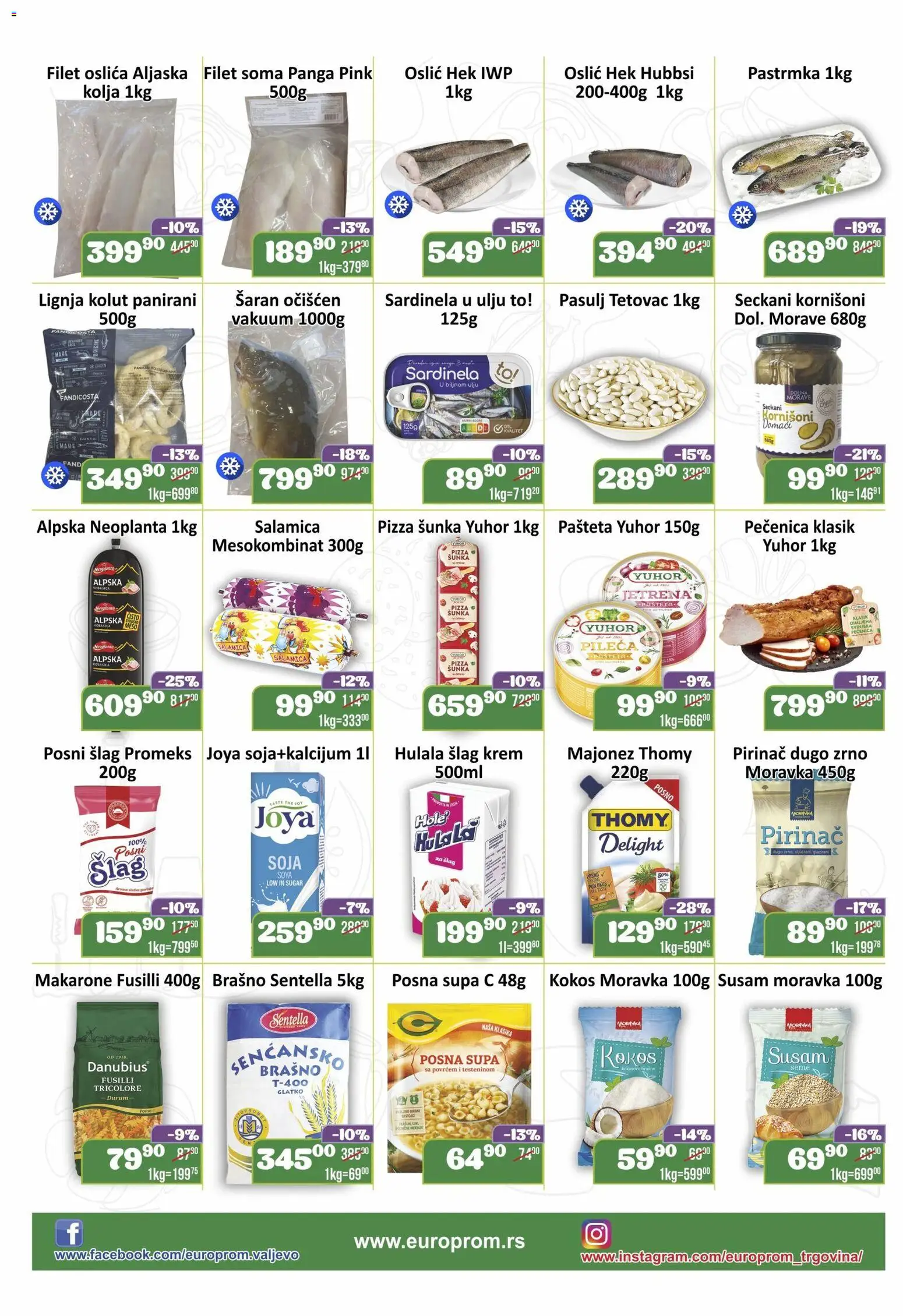 Europrom katalog - važi od 12.12.2025 | Strana: 2 | Proizvode: Pastrmka, Brašno, Kornišoni, Oslić