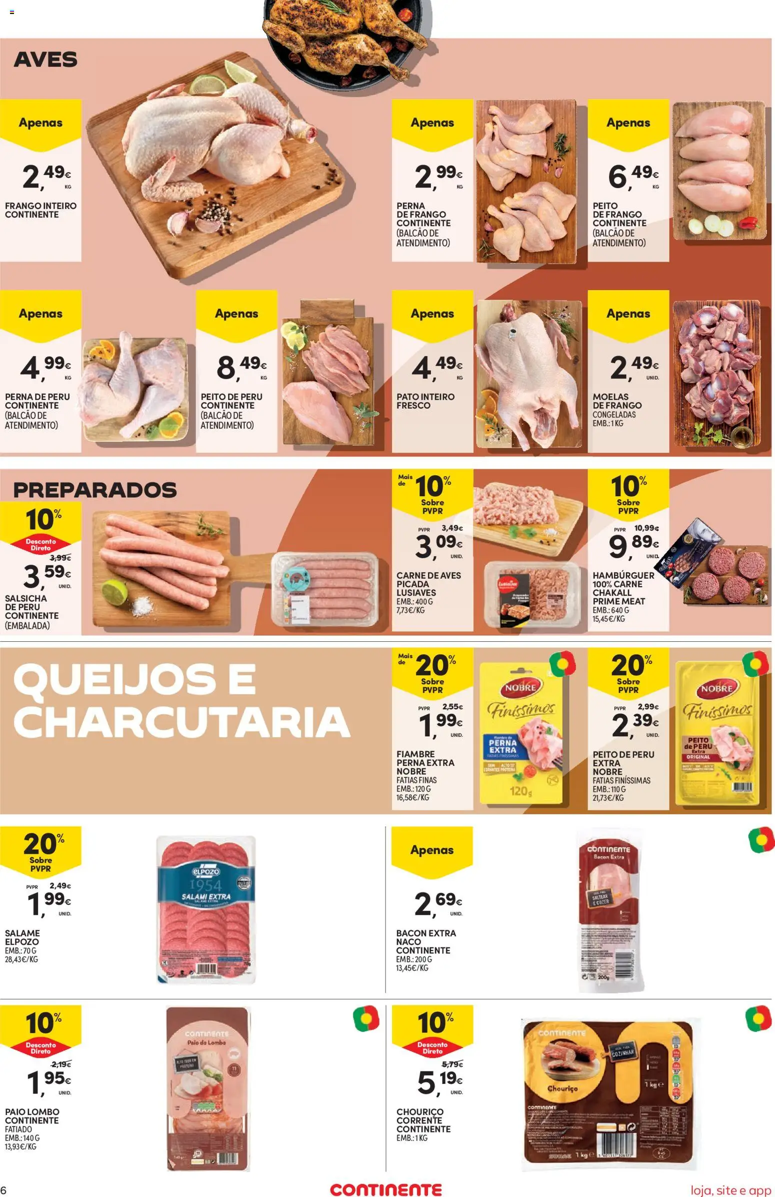 Continente Semanal Continente Bom Dia │ válido de 20.01.2026 | Página: 6 | Produtos: Peito de frango, Peito de peru, Frango, Carne