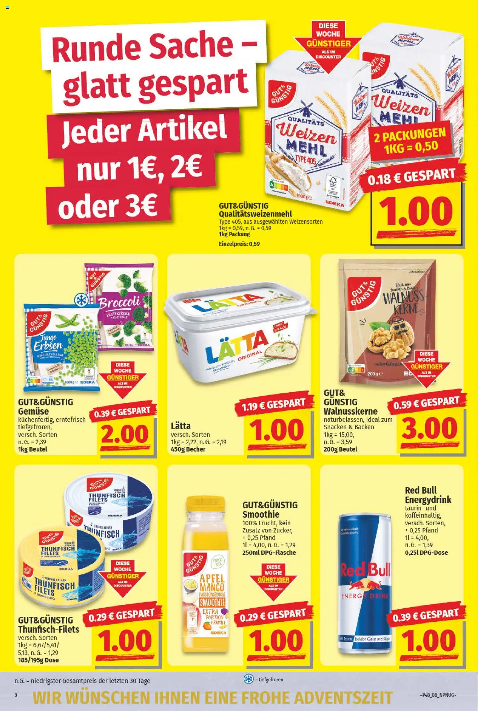 NP Discount Prospekt 	 – gültig ab 24.11.2025 | Seite: 8 | Produkte: Energy, Thunfisch, Mango, Erbsen
