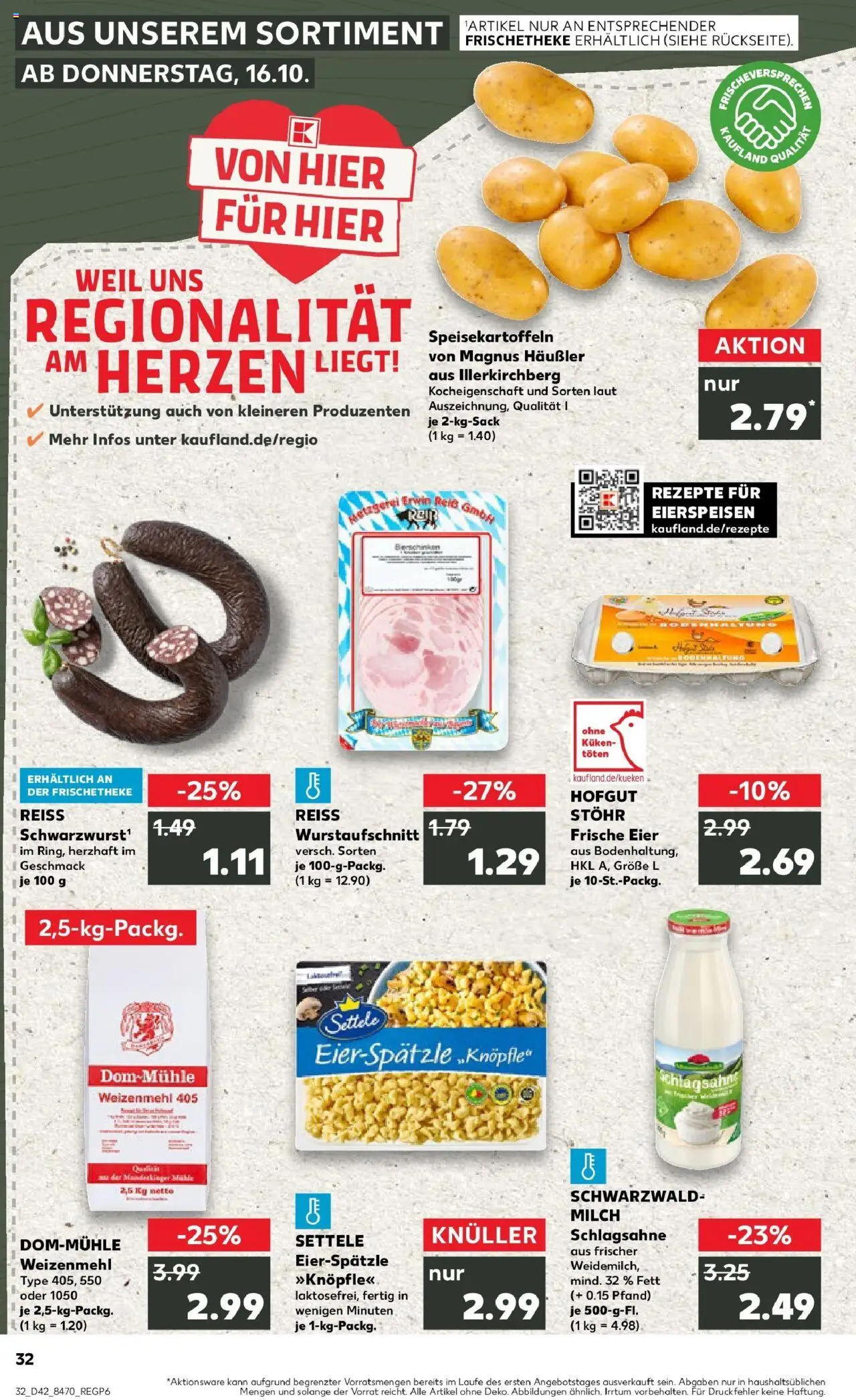 Kaufland prospekt Ehingen (Donau)	 – gültig ab 19.10.2025 | Seite: 32 | Produkte: Schlagsahne, Milch, Eier, Weizenmehl