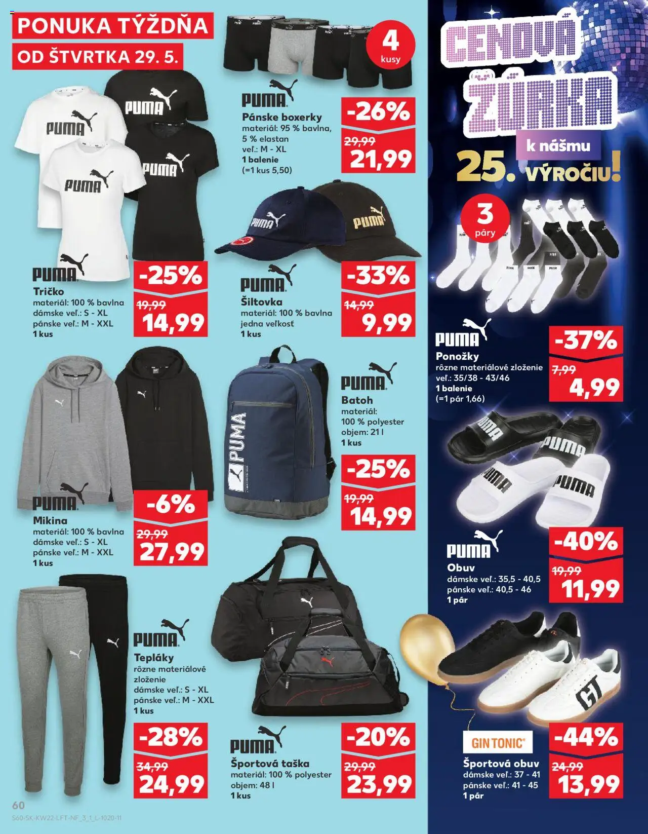 Nové Kaufland akcie – leták je platný od 29.05.2025 | Strana: 60 | Produkty: Tričko, Ponožky, Boxerky, Športová obuv