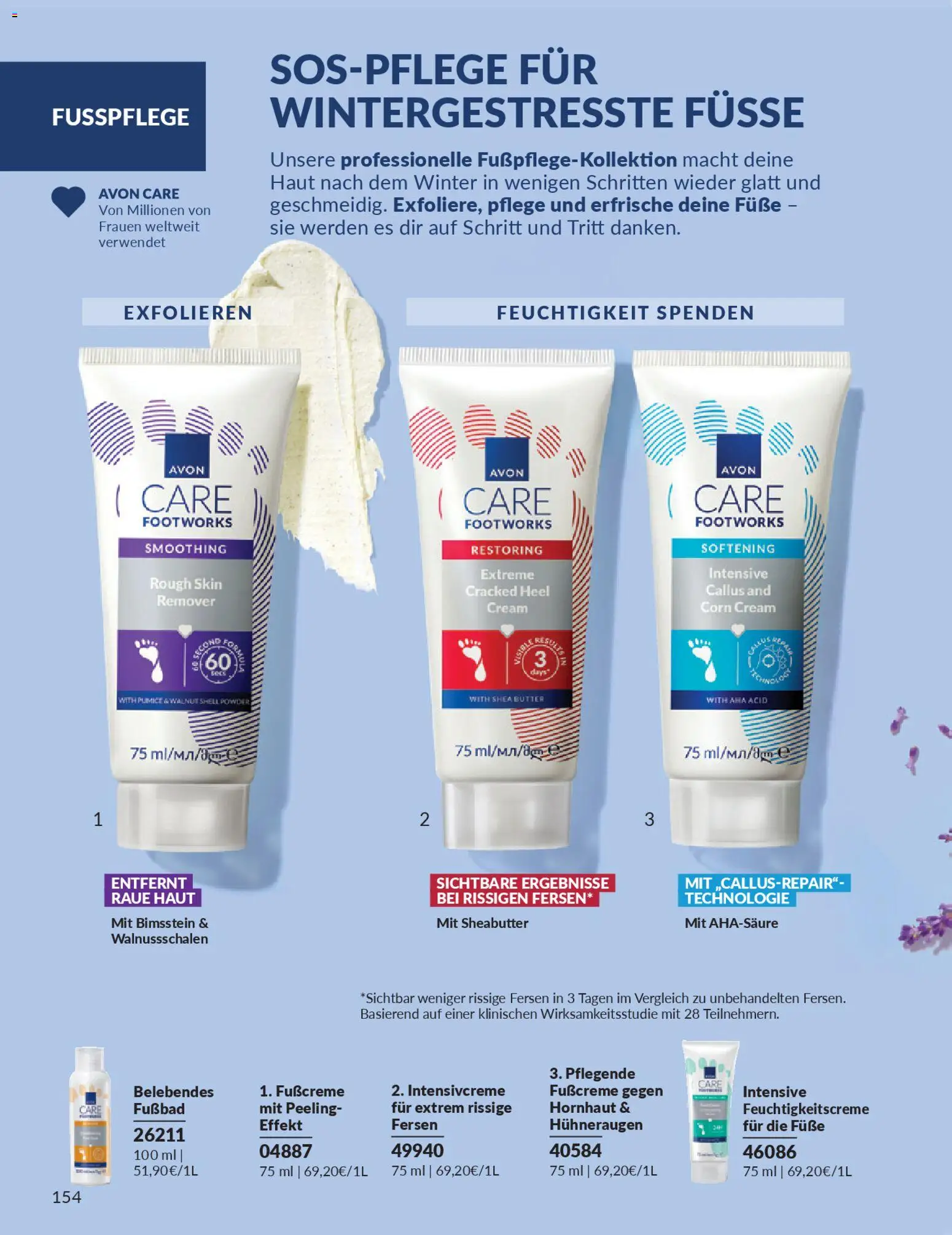AVON Katalog März 2026 – gültig ab 01.03.2026 | Seite: 156 | Produkte: Butter, Peeling, Fußcreme, Fußbad