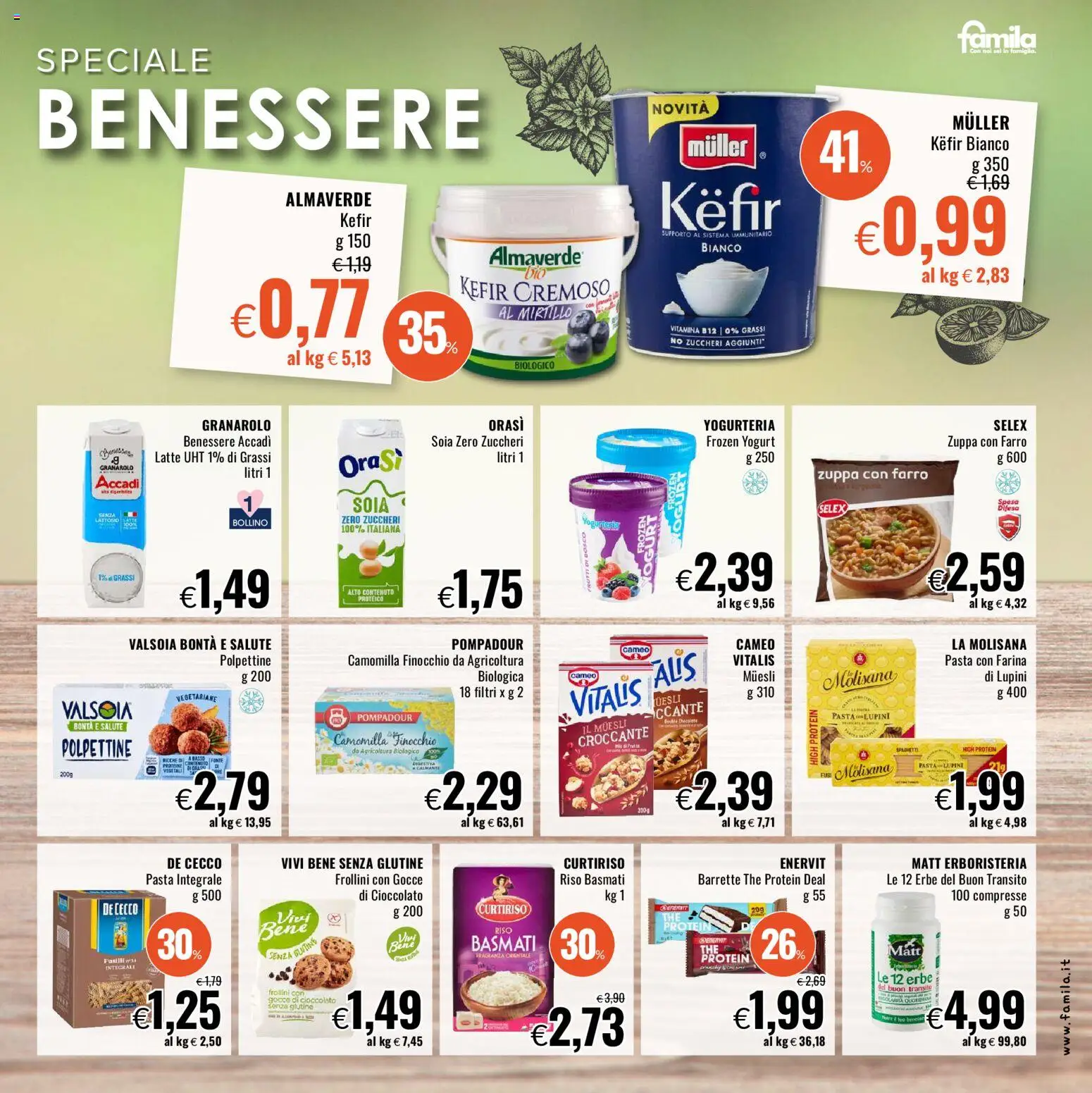 Volantino Famila del 16.03.2026 | Pagina: 7 | Prodotti: Riso Basmati, Latte, The, Farro