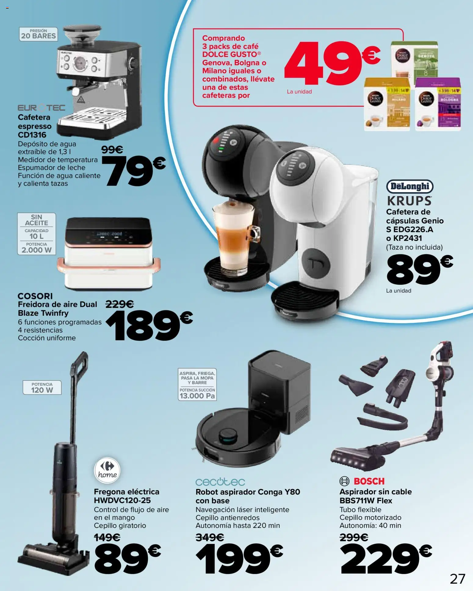 Carrefour Semana santa │ válido desde el 11.03.2026 | Página: 27 | Productos: Leche, Cafetera, Robot, Freidora