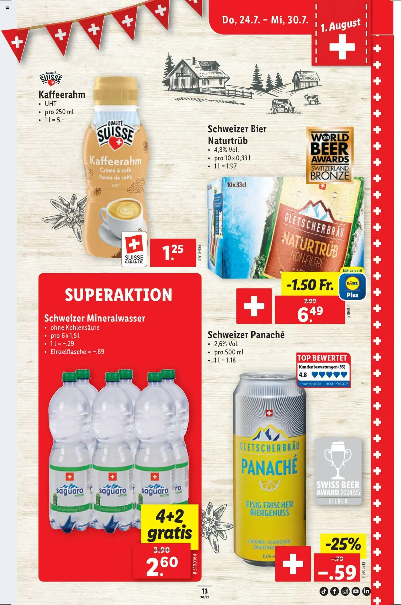 Lidl Aktionen ab 24.07.2025 | Seite: 15 | Produkte: Mineralwasser, Bier, Top, Creme