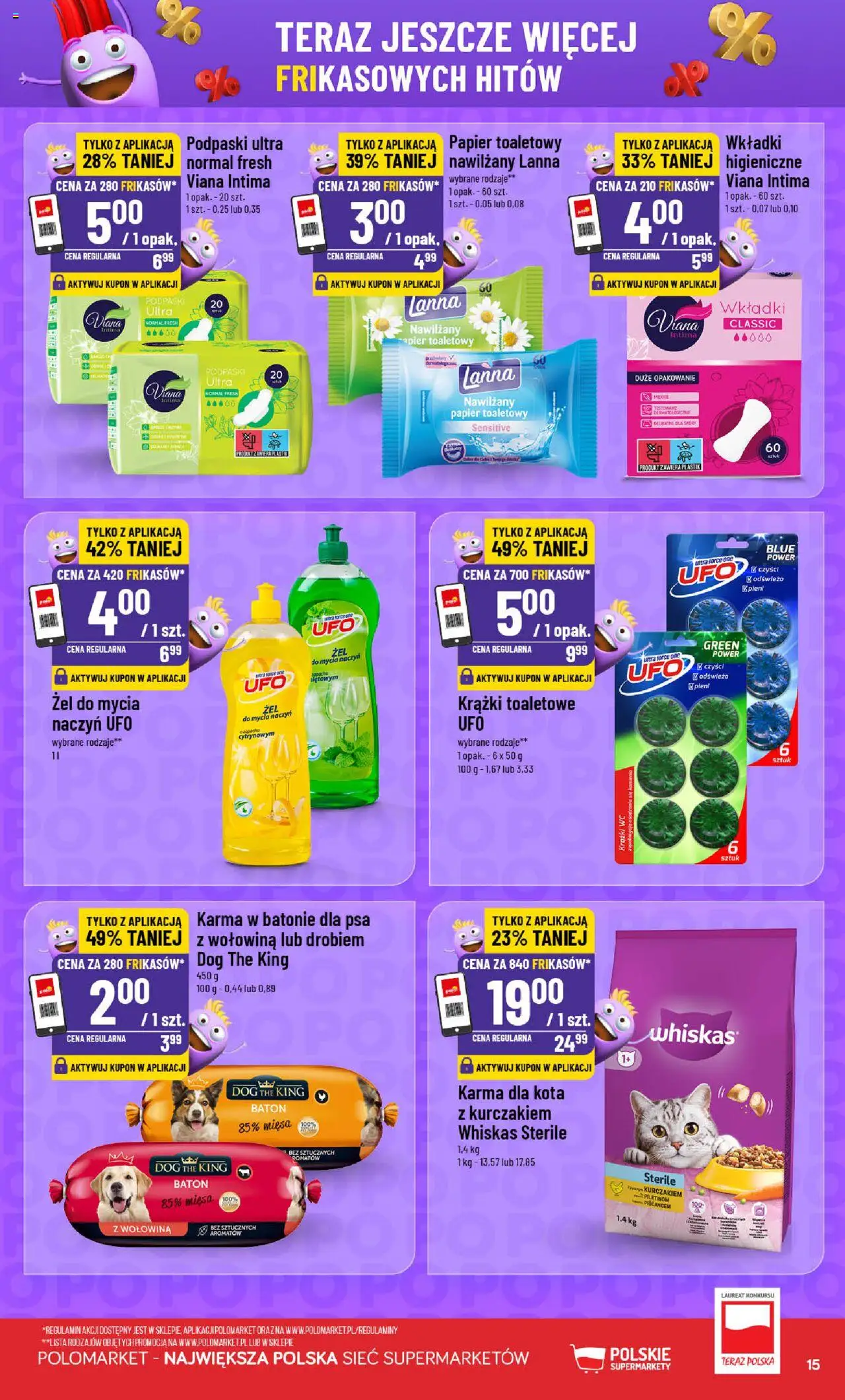 POLOmarket Gazetka - Frikasowe hity od 06.08.2025 | Strona: 15 | Produkty: Papier toaletowy, Baton, Karma dla kota, Wołowina