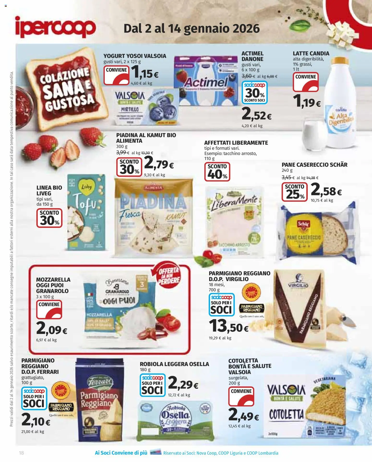 Volantino Ipercoop del 02.01.2026 | Pagina: 18 | Prodotti: Pane, Latte, Piadina, Parmigiano