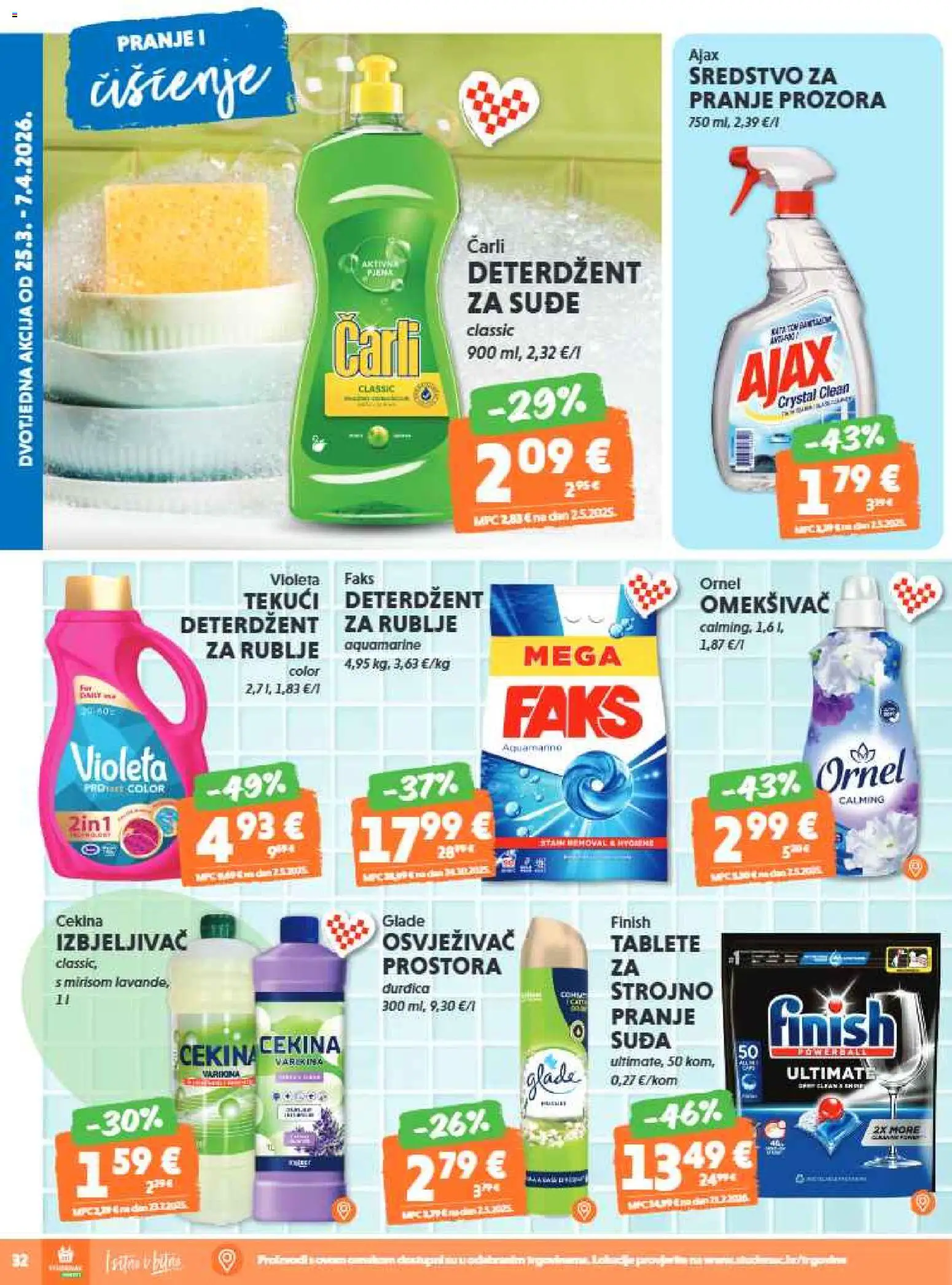 Studenac katalog | vrijedi od 25.03.2026 | Stranica: 32 | Proizvodi: Faks, Tekući deterdžent, Finish, Violeta