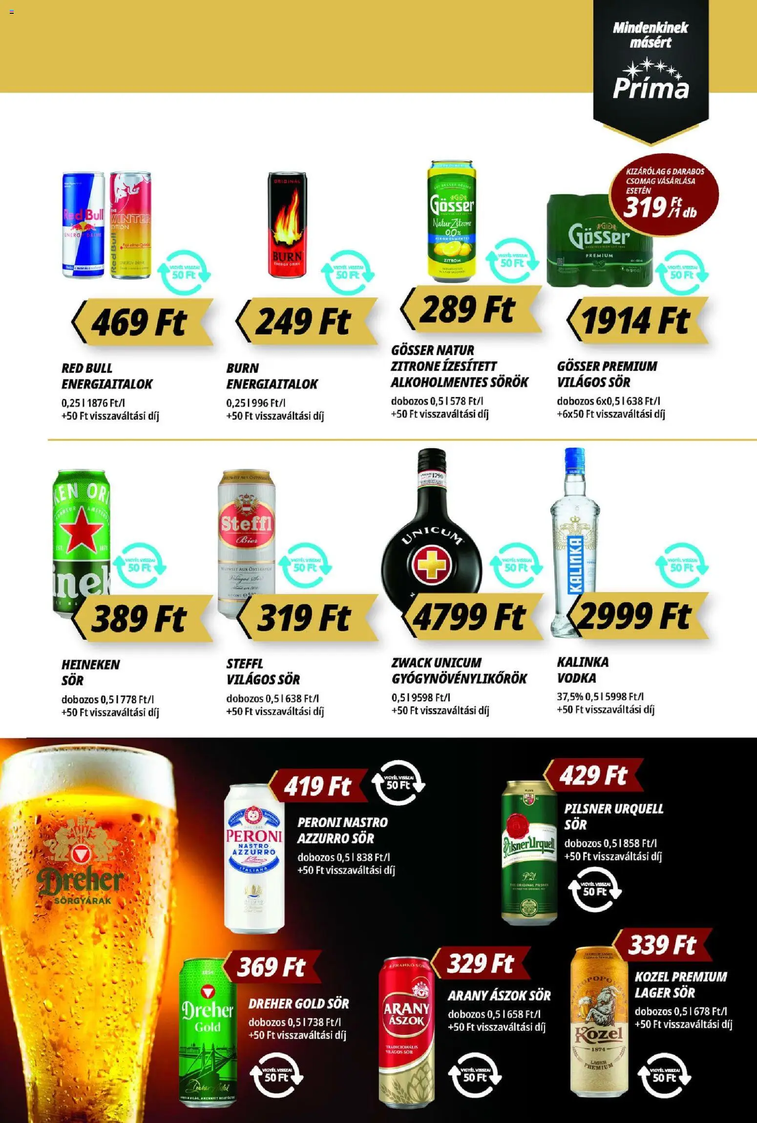 CBA Príma akciós ujság - amely érvényes a következő dátumtól: 13.11.2025 | Oldal: 13 | Termékek: Heineken, Pilsner urquell, Arany ászok, Steffl