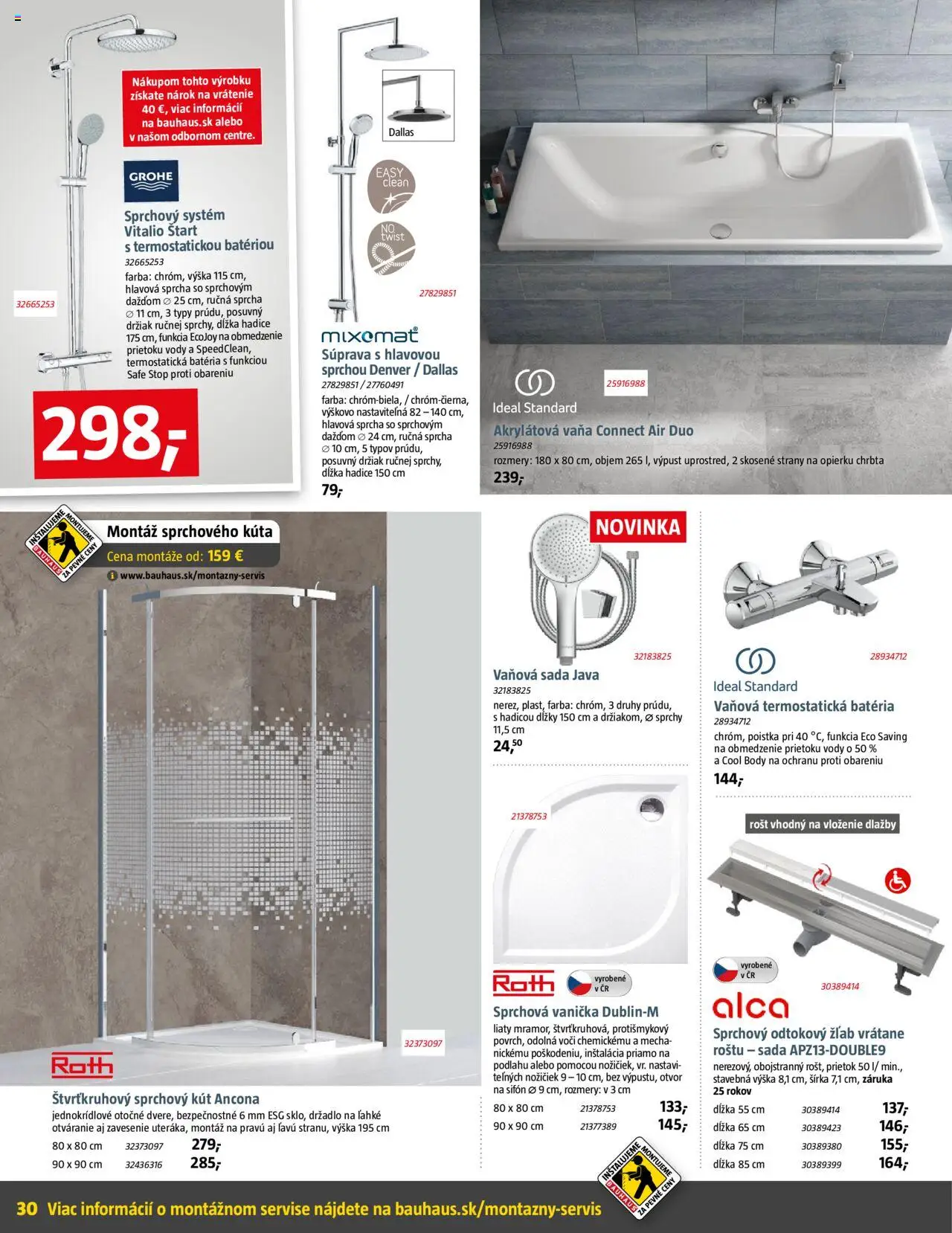 Nové Bauhaus akcie – leták je platný od 06.10.2025 | Strana: 30 | Produkty: Sprchový kút, Vaňa, Rošt, Batéria