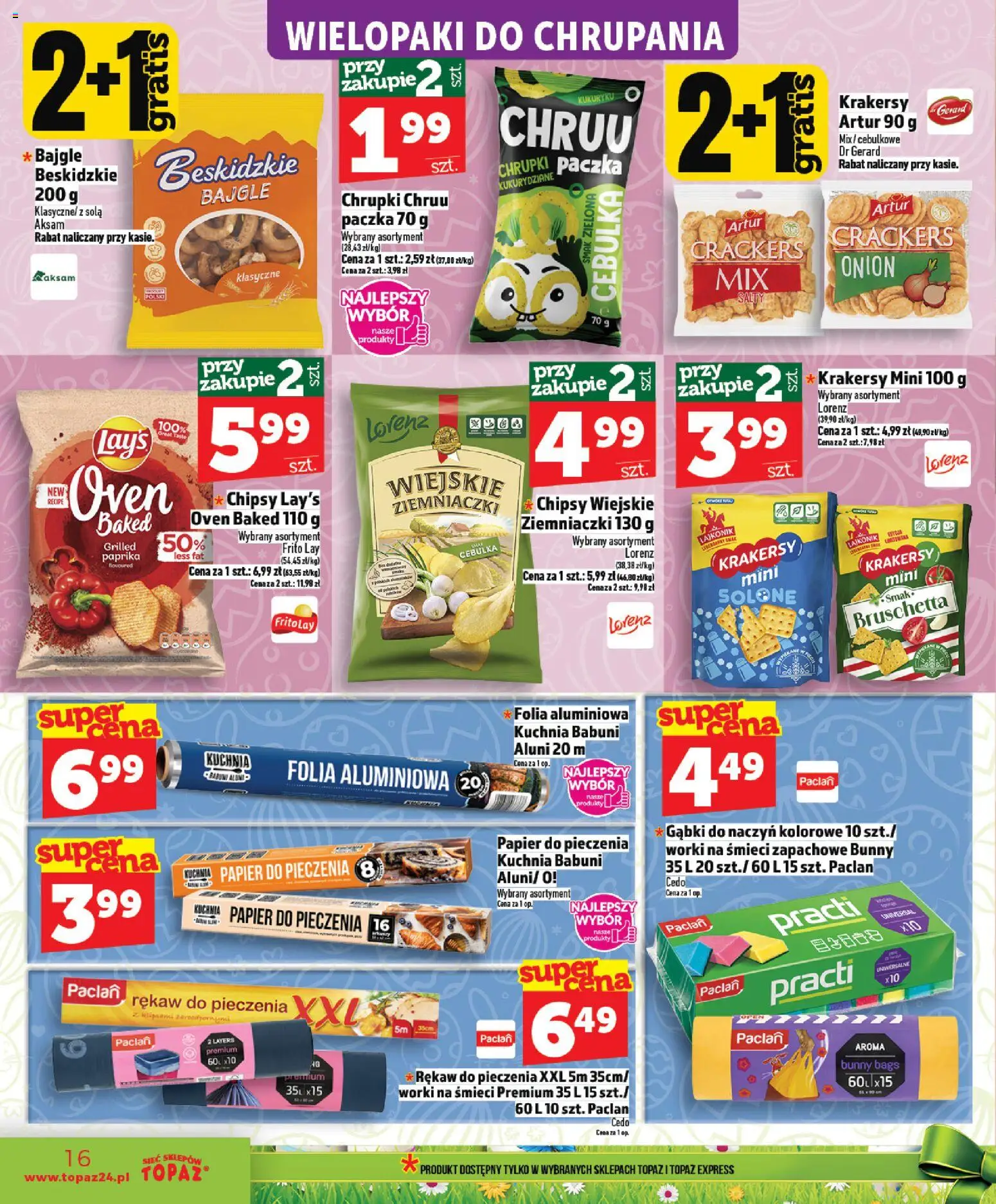 Topaz gazetka - Ceny małe na stałe od 26.03.2026 | Strona: 16 | Produkty: Chipsy, Chrupki, Papier do pieczenia, Bruschetta
