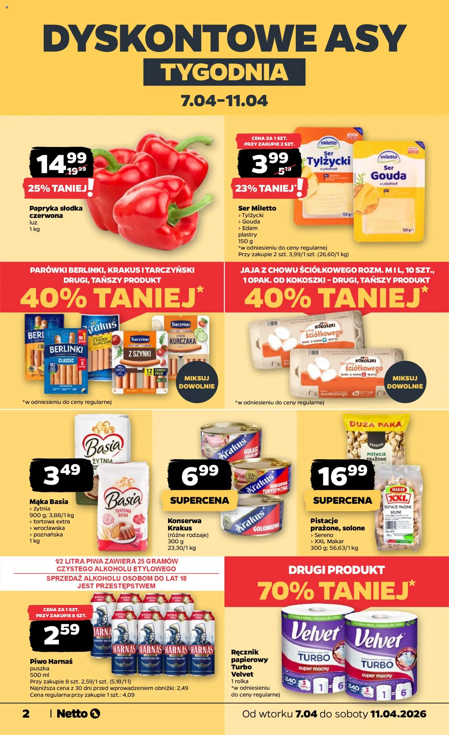 Netto gazetka od wtorku spożywcza od 07.04.2026 | Strona: 2 | Produkty: Piersi, Harnaś, Ser, Piwo