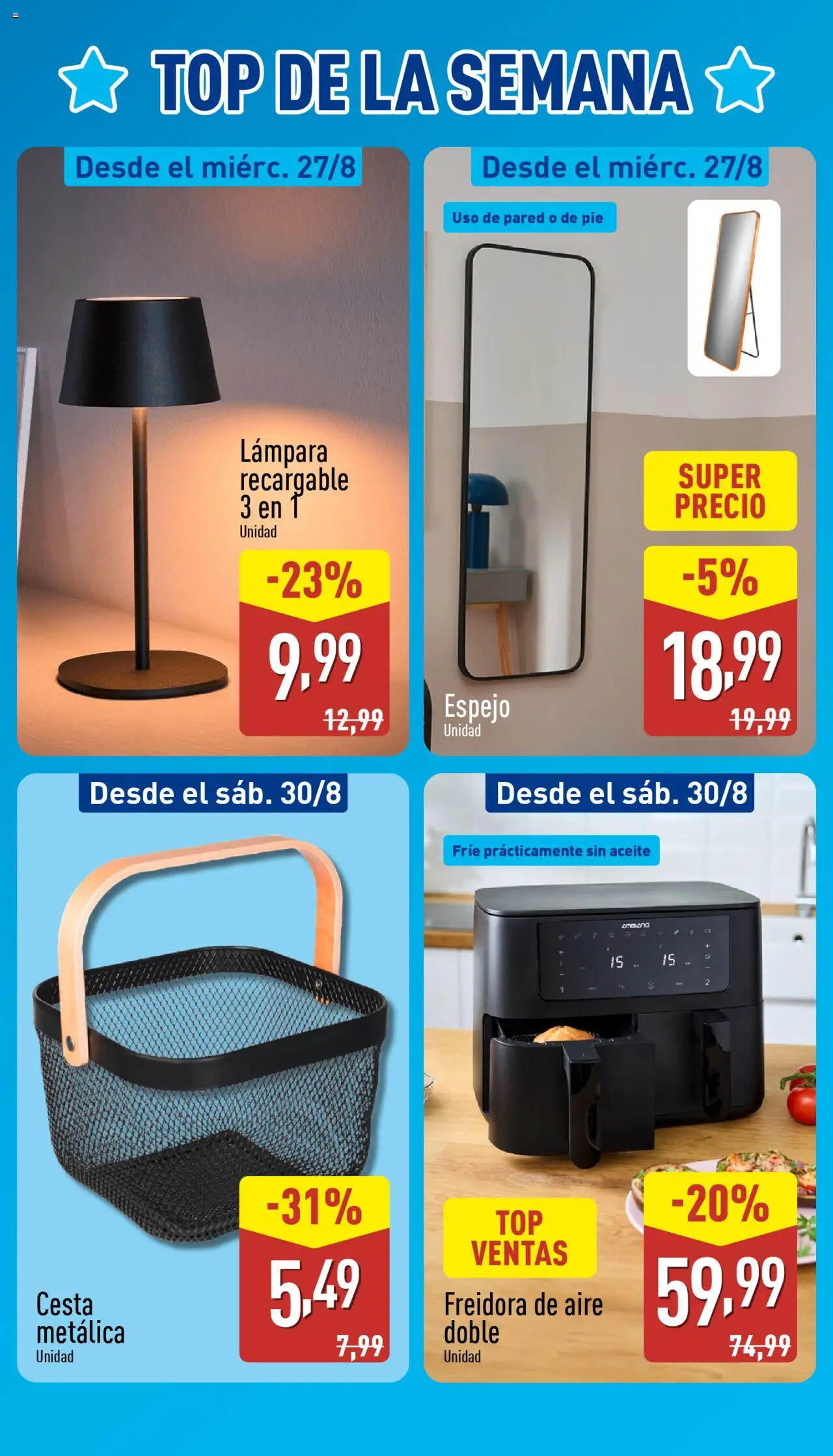 Aldi folleto Canarias │ válido desde el 25.08.2025 | Página: 3 | Productos: Freidora, Cesta, Espejo, Lámpara