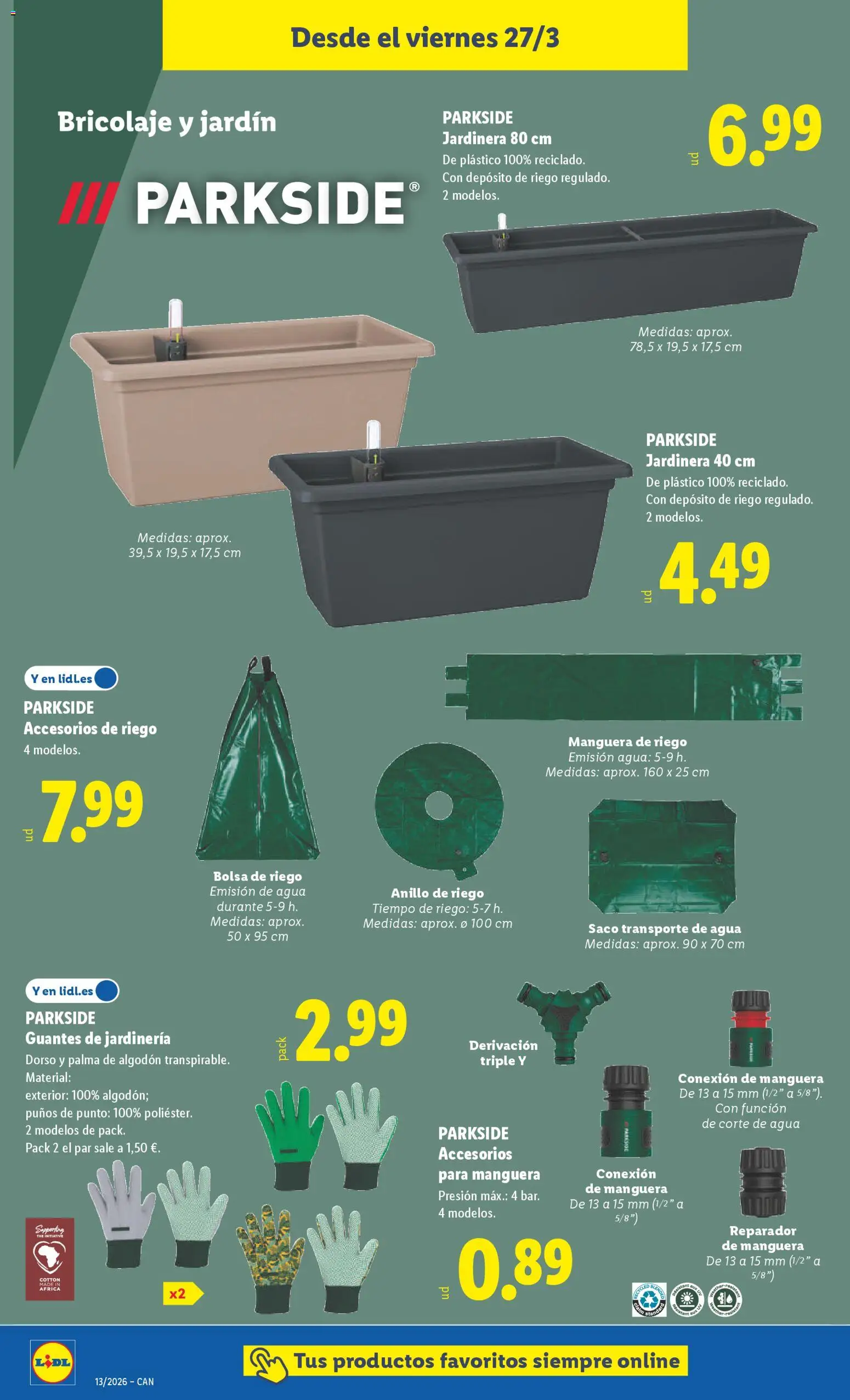 Lidl folleto de bazar │ válido desde el 23.03.2026 | Página: 20 | Productos: Manguera, Jardinera, Guantes, Bolsa