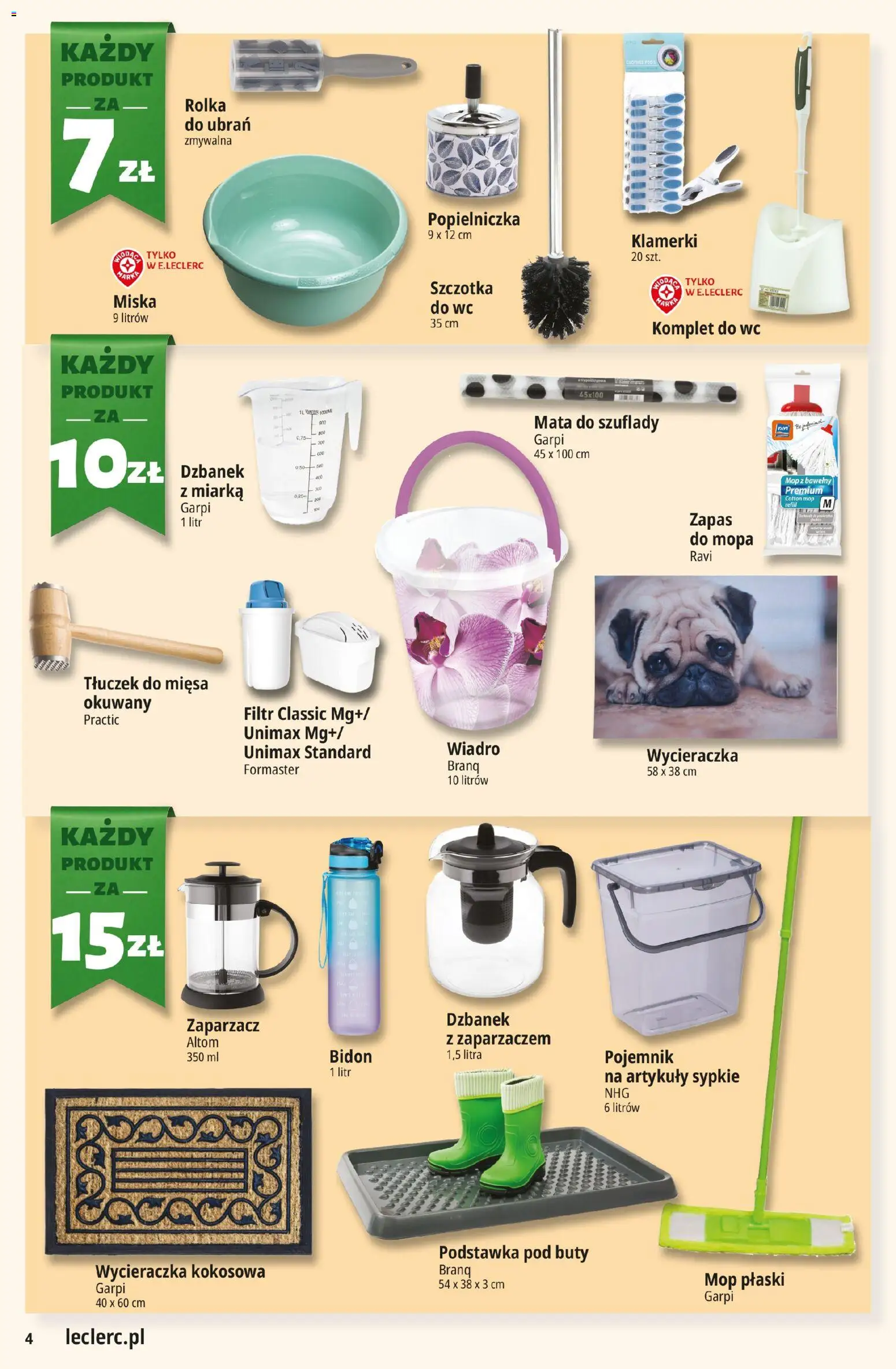 E.Leclerc gazetka - Zamość od 08.04.2026 | Strona: 4 | Produkty: Dzbanek, Wycieraczka, Szczotka, Rolka do ubrań