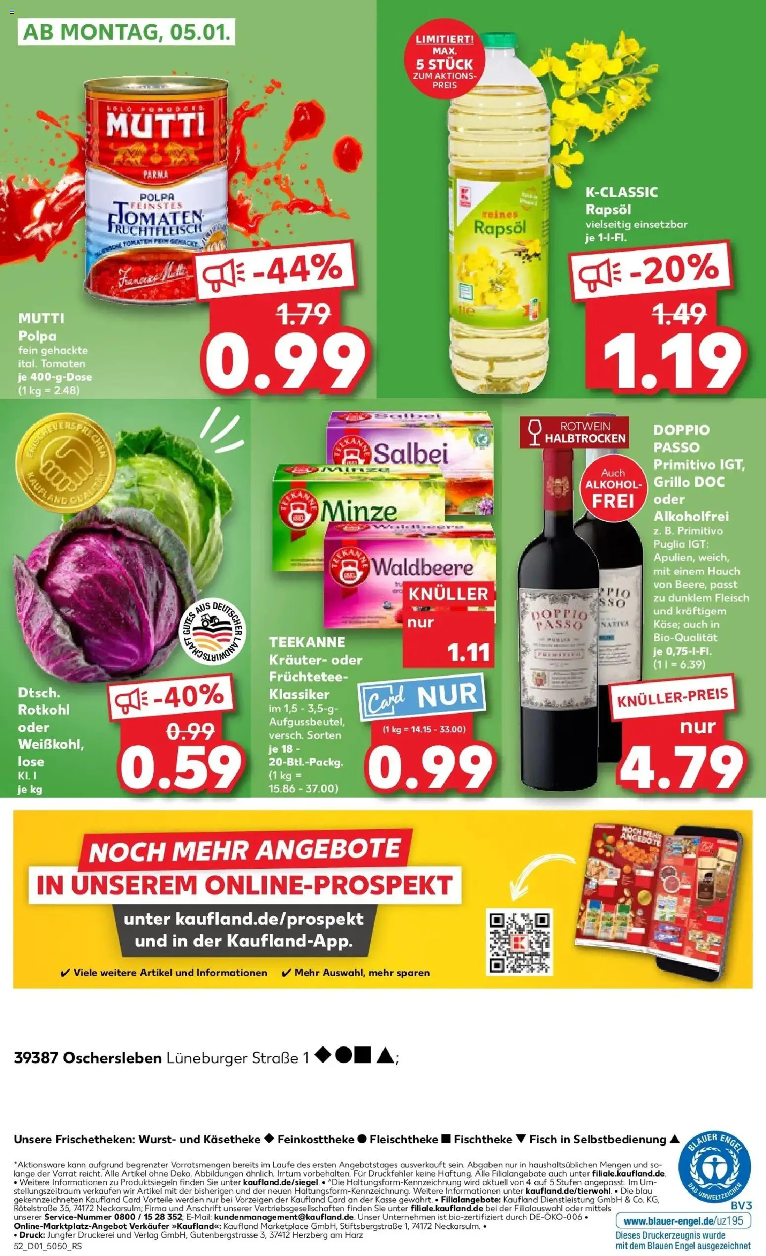 Kaufland prospekt Oschersleben (Bode)	 – gültig ab 02.01.2026 | Seite: 52 | Produkte: Rotkohl, Rotwein, Wurst, Doppio Passo