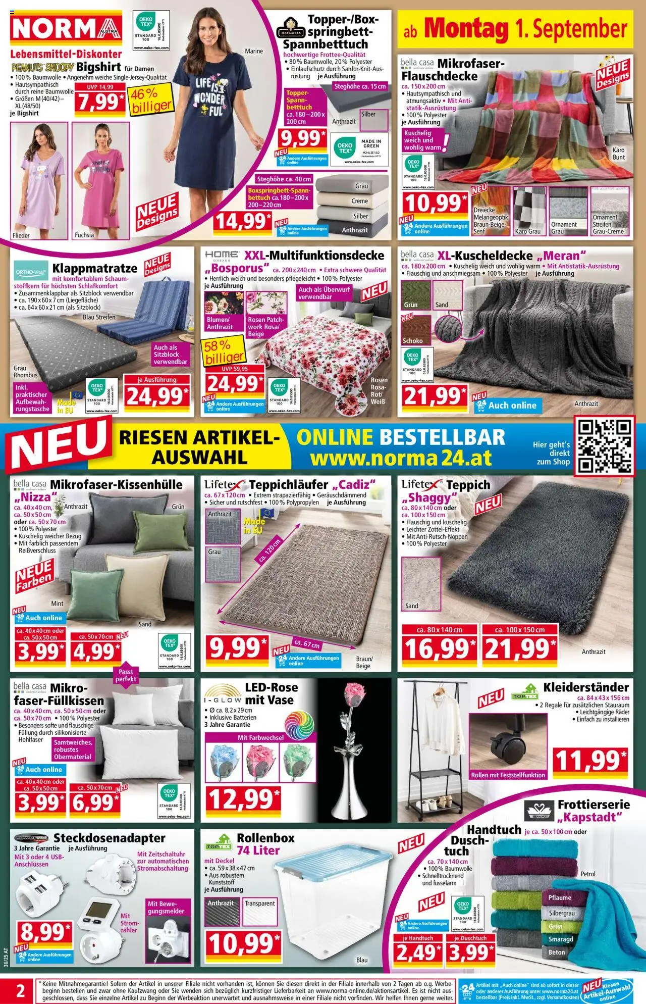 Norma Flugblatt gültig ab 01.09.2025 | Seite: 2 | Produkte: USB, Teppich, Vase, Creme