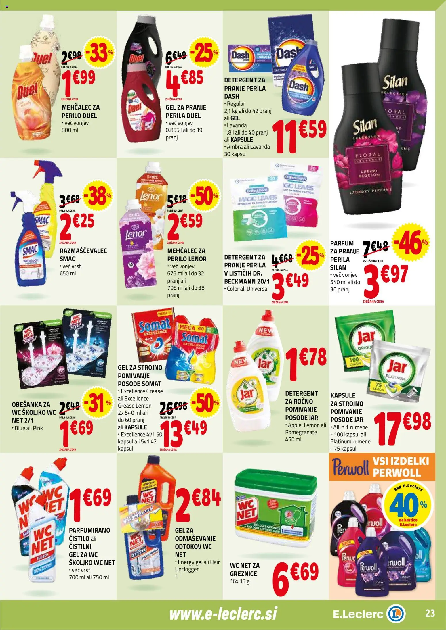 Novi E.leclerc katalog ponudbe – veljaven od 14.01.2026 | Stran: 23 | Izdelki: Mehčalec, Parfum, Detergent