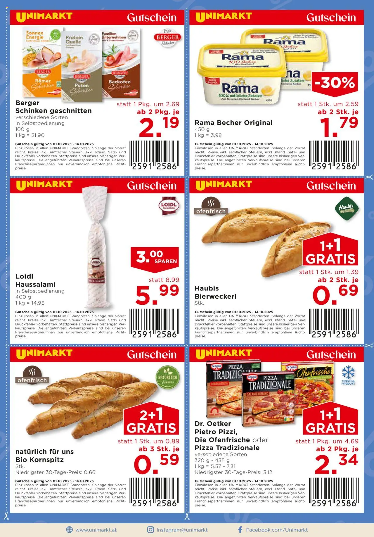 Unimarkt Süd gültig ab 01.10.2025 | Seite: 2 | Produkte: Schinken, Pizza