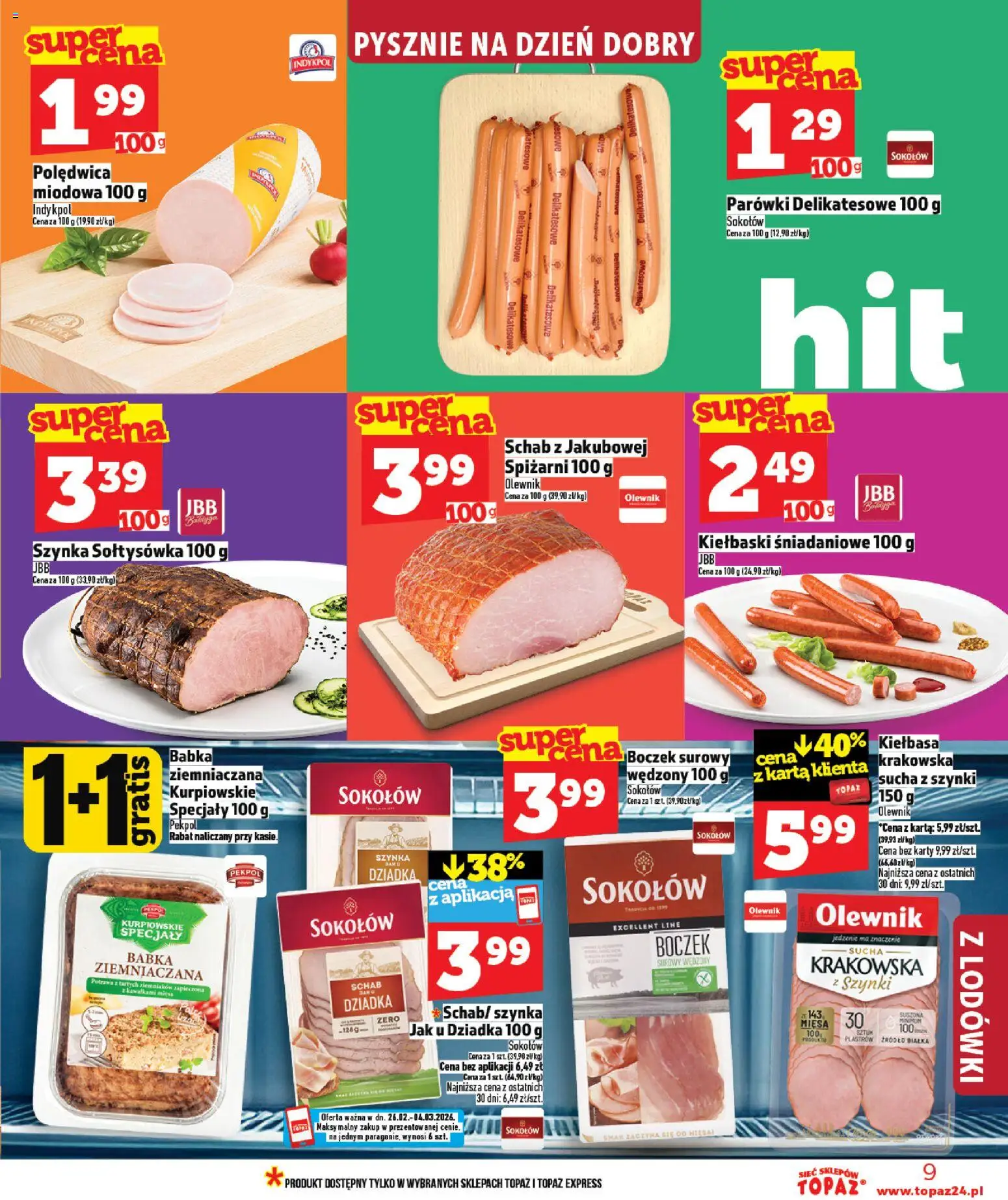 Topaz Gazetka od 26.02.2026 | Strona: 9 | Produkty: Karta, Parówki, Szynka, Boczek