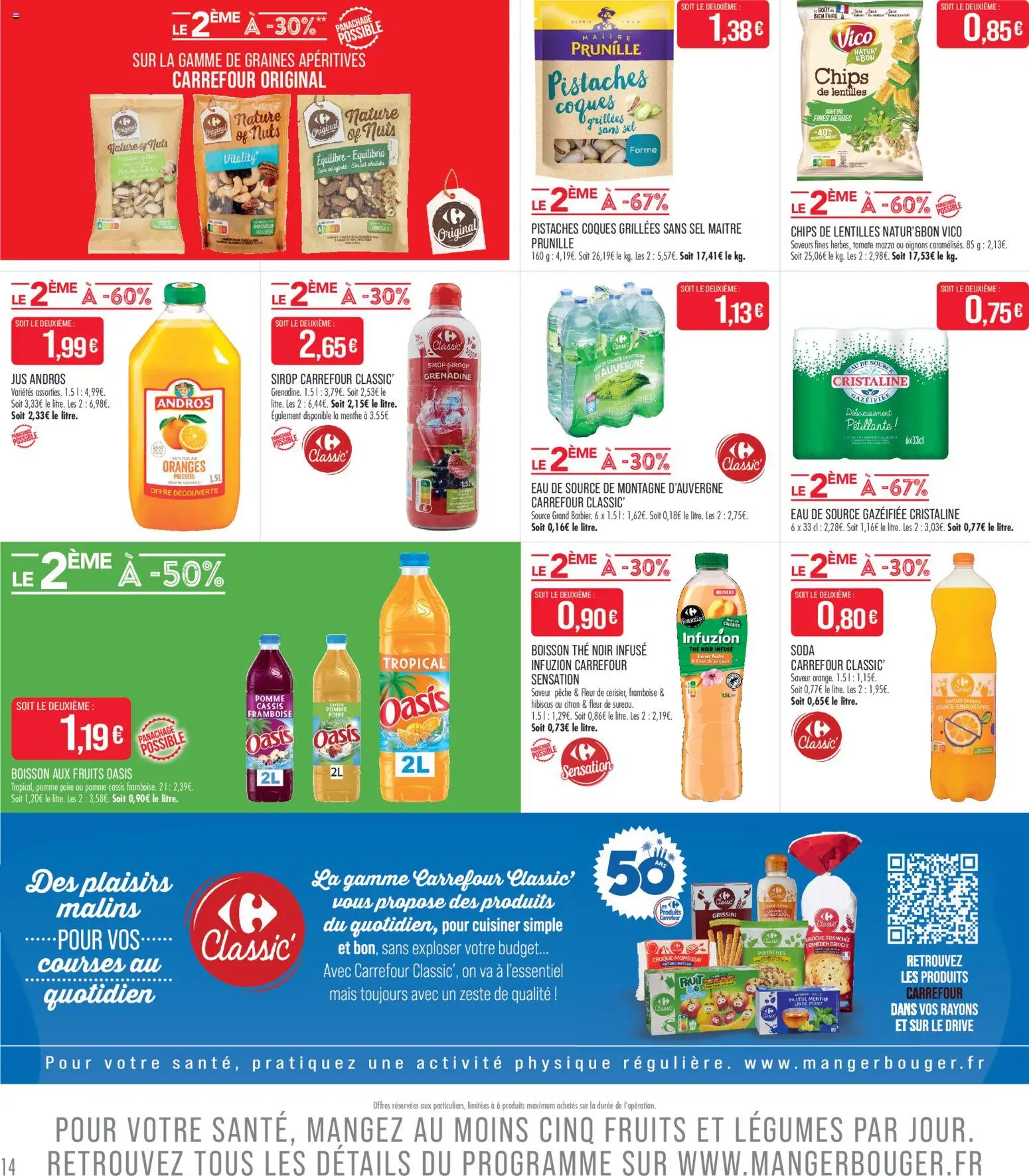 {H1} | Page: 14 | Produits: Framboise, Pomme, Eau de source, Pistaches