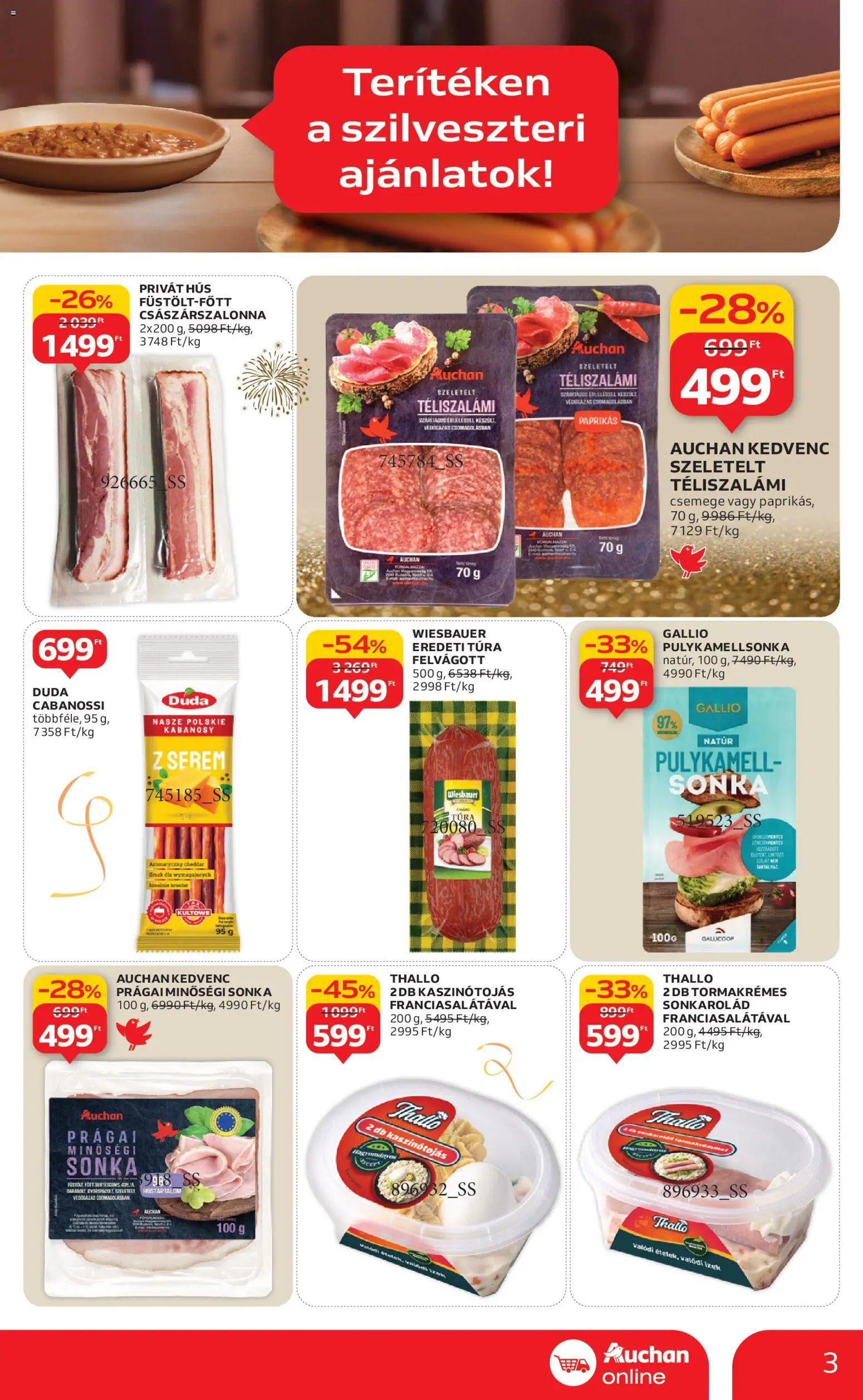 Auchan akciós ujság - amely érvényes a következő dátumtól: 27.12.2025 | Oldal: 3 | Termékek: Hús, Sonka, Cheddar, Téliszalámi