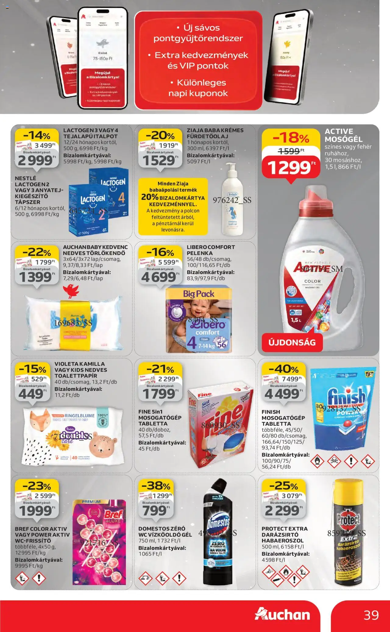 Auchan akciós ujság - amely érvényes a következő dátumtól: 14.08.2025 | Oldal: 39 | Termékek: Vízkőoldó, Törlőkendő, Mosógél, Nedves törlőkendő