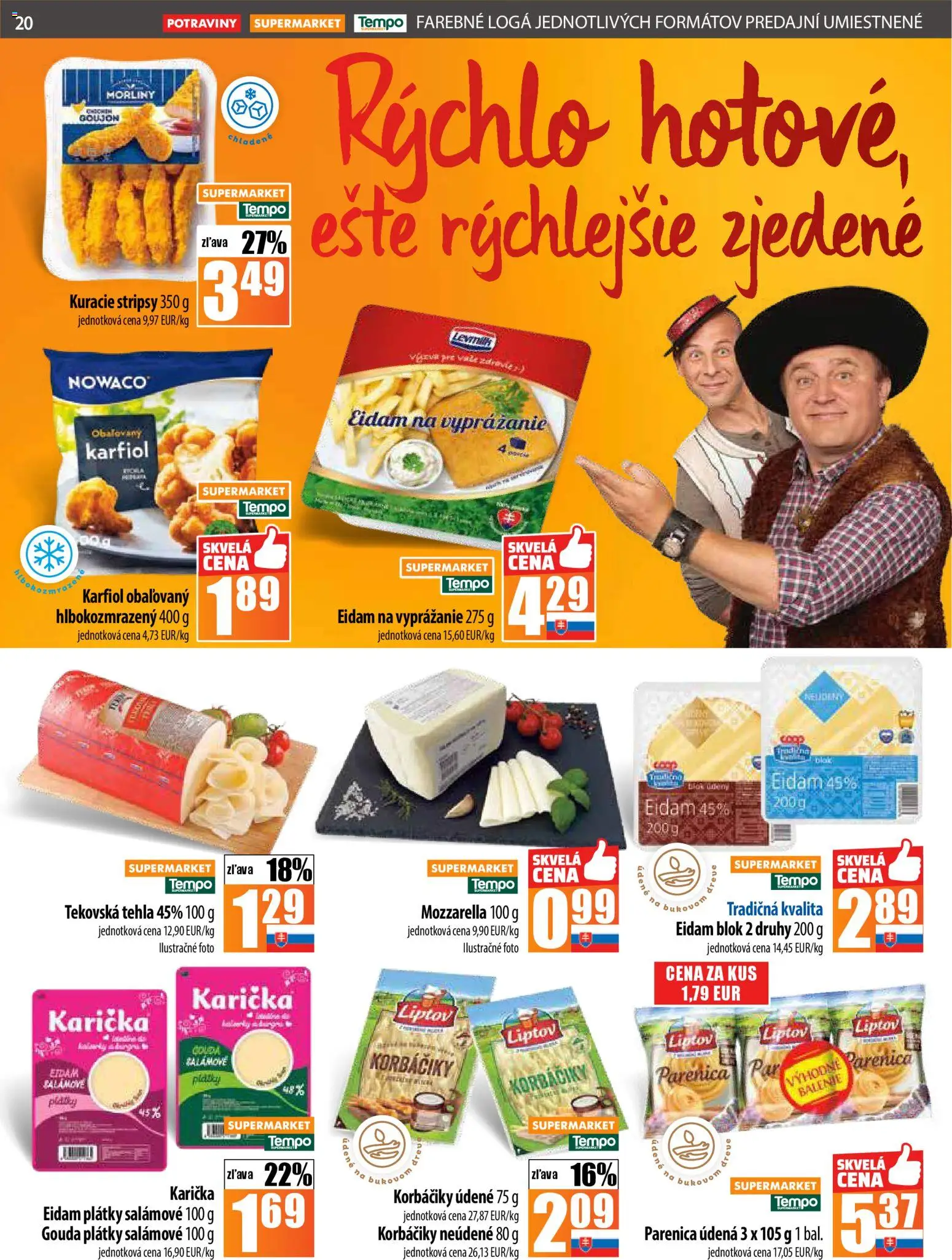 Nové COOP Jednota akcie – leták je platný od 13.11.2025 | Strana: 20 | Produkty: Gouda, Eidam, Mozzarella, Karfiol
