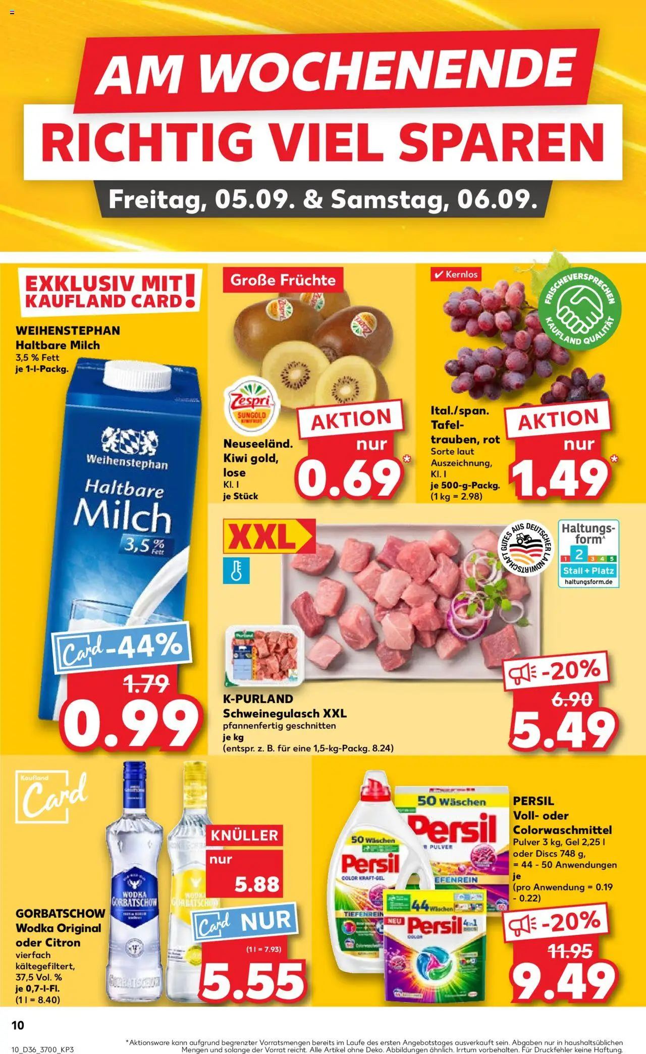 Kaufland prospekt Rostock	 – gültig ab 04.09.2025 | Seite: 10 | Produkte: Schweinegulasch, Haltbare milch, Vodka, Wodka