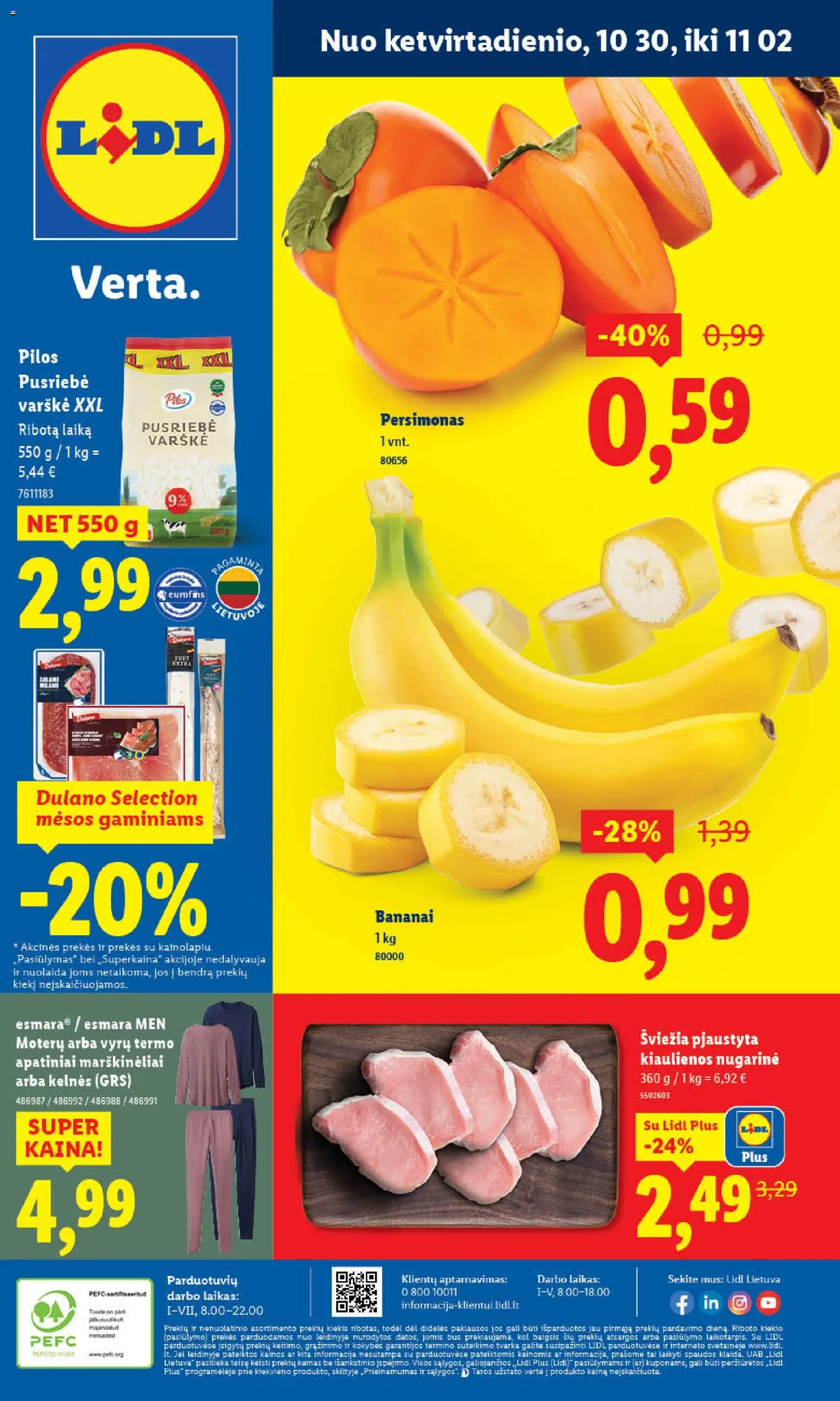 LIDL akcijos nuo 27.10.2025 | Puslapis: 50 | Prekių: Kiaulienos, Marškinėliai, Varškė, Bananai