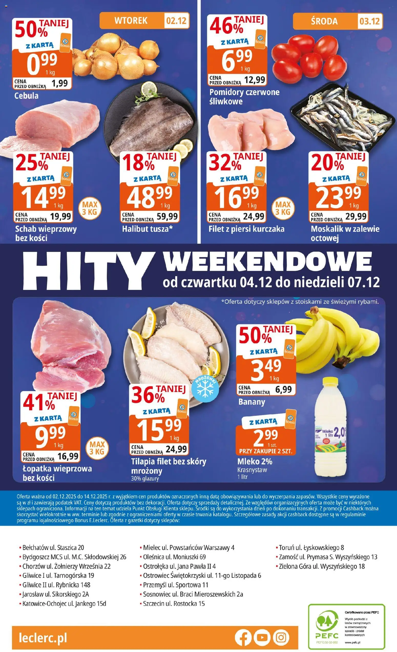 E.Leclerc Gazetka - Zielona Góra prezenty od 02.12.2025 | Strona: 26 | Produkty: Schab, Schab wieprzowy, Tilapia, Banany