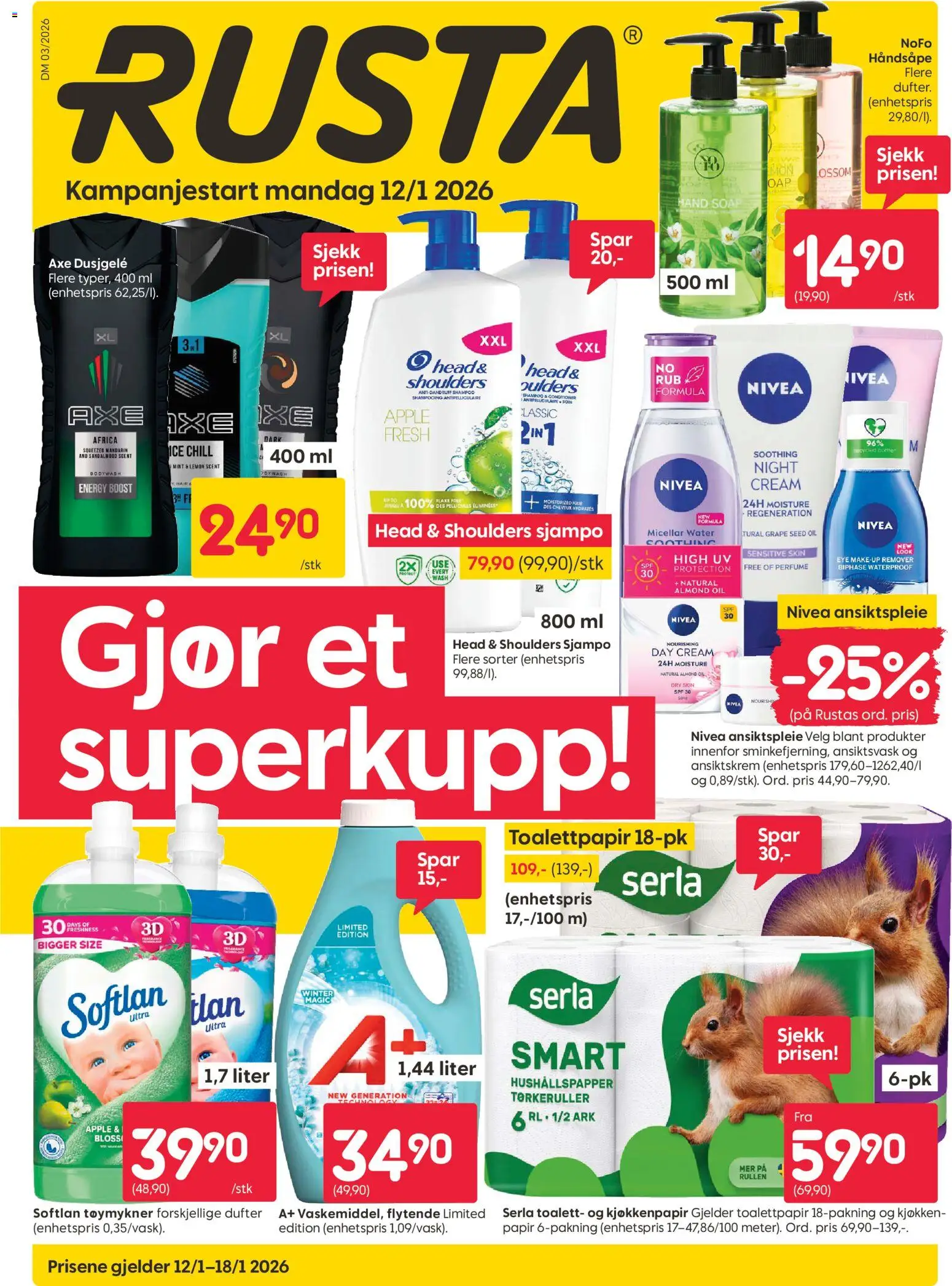 {H1} | Side: 1 | Produkter: Dusjgelé, Håndsåpe, Toalettpapir, Toaster