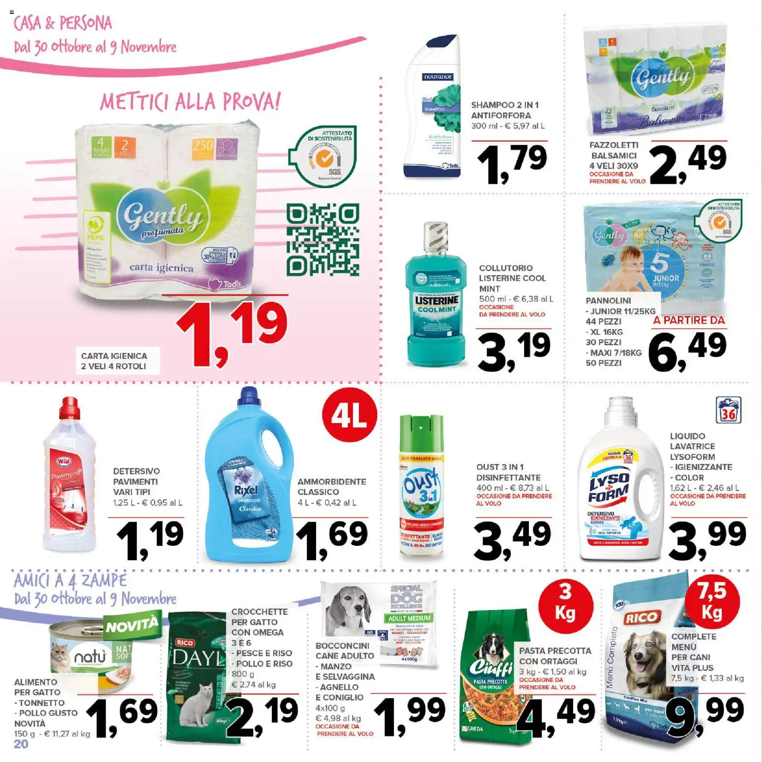 Volantino Todis del 30.10.2025 | Pagina: 20 | Prodotti: Shampoo, Pesce, Manzo, Crocchette