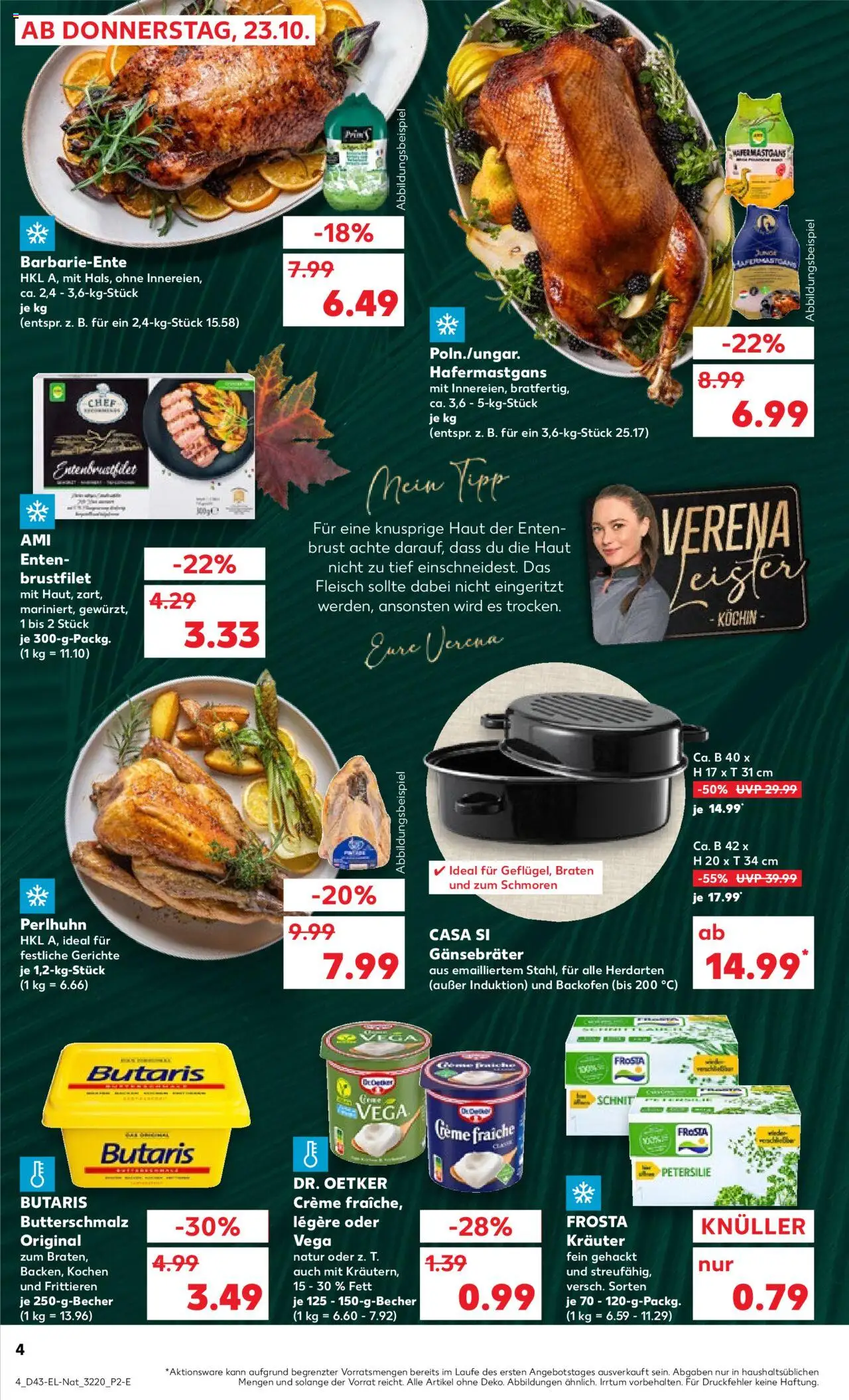 Kaufland prospekt Jena	 – gültig ab 23.10.2025 | Seite: 4 | Produkte: Butterschmalz, Creme, Frosta, Fleisch