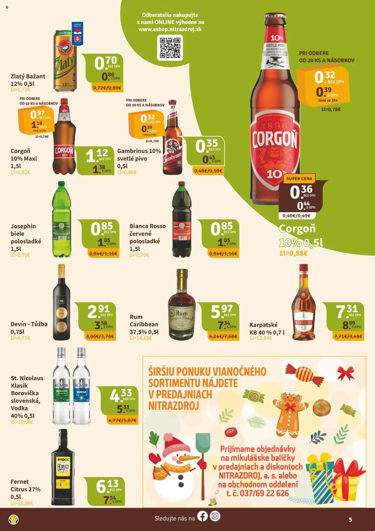 Nové Nitrazdroj akcie – leták je platný od 17.10.2025 | Strana: 5 | Produkty: Pivo, Zlatý Bažant, Corgoň, Fernet