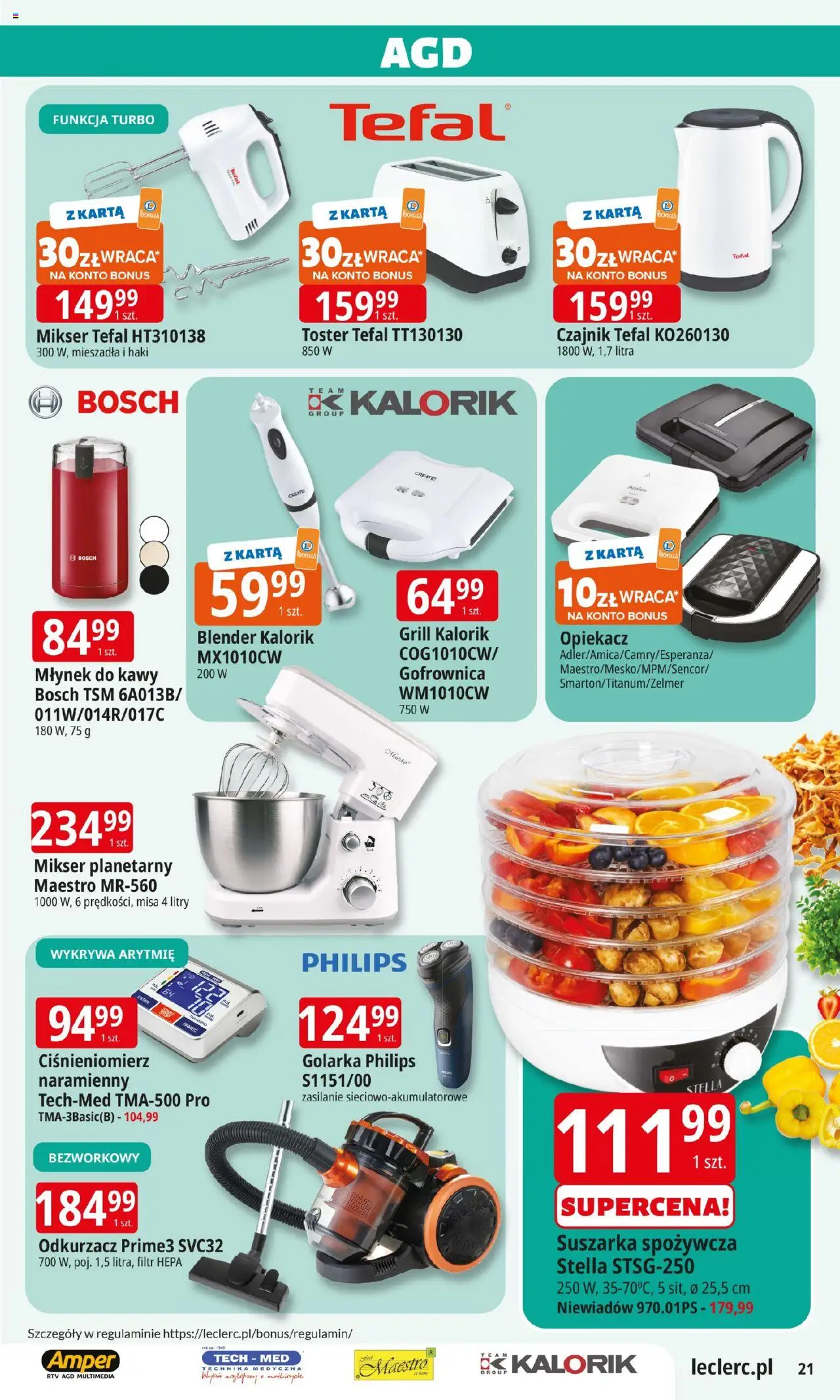 E.Leclerc Gazetka - Elbląg od 19.08.2025 | Strona: 21 | Produkty: Suszarka, Młynek, Opiekacz, Młynek do kawy