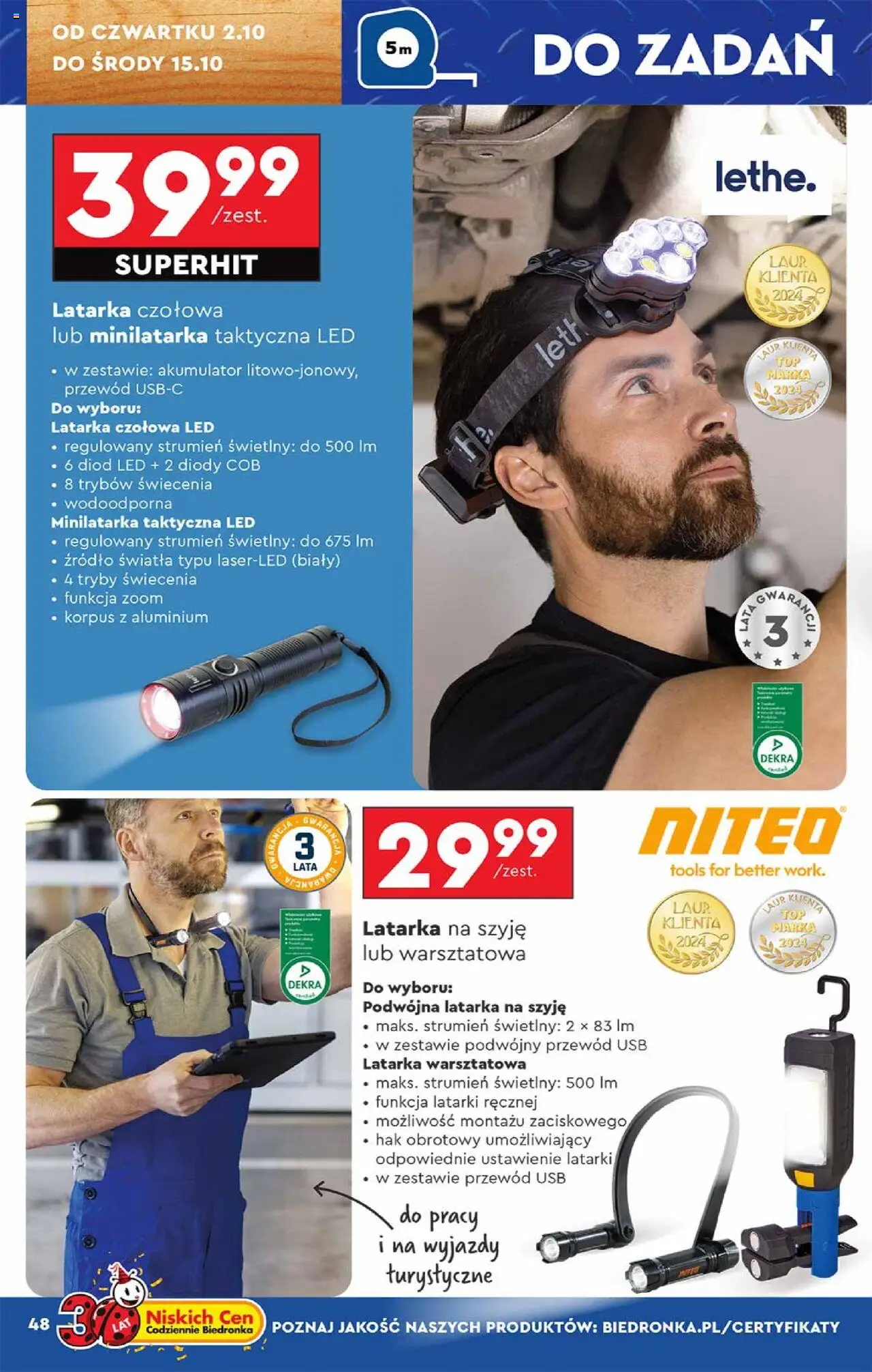Biedronka gazetka - Hity i inspiracje od 29.09.2025 | Strona: 48 | Produkty: USB, Latarka czołowa