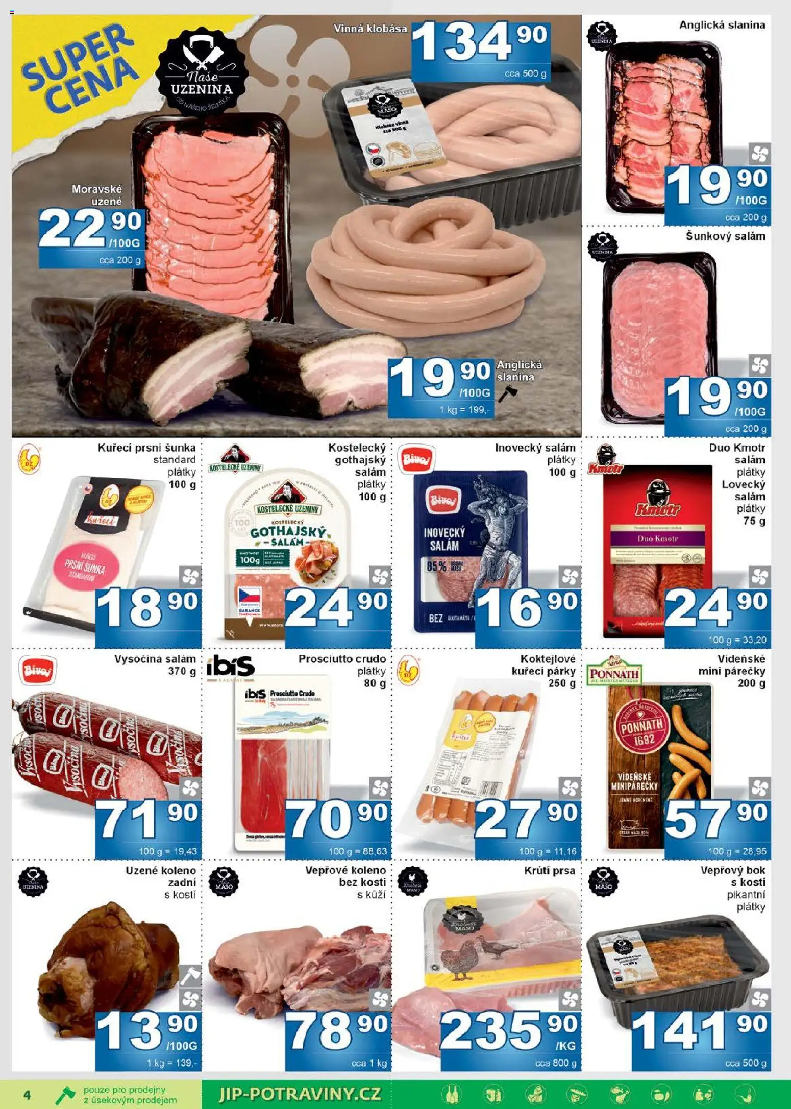 Jip leták od 17.12.2025 | Strana: 4 | Produkty: Klobása, Vysočina, Uzené koleno, Slanina