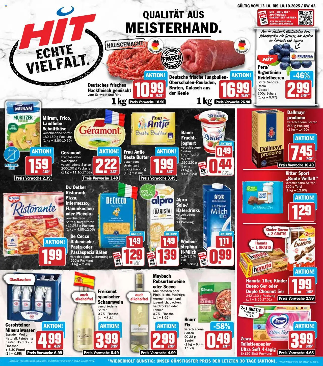 HIT - Sachsen – gültig ab 13.10.2025 | Seite: 1 | Produkte: Butter, Ritter sport, Mineralwasser, Gulasch