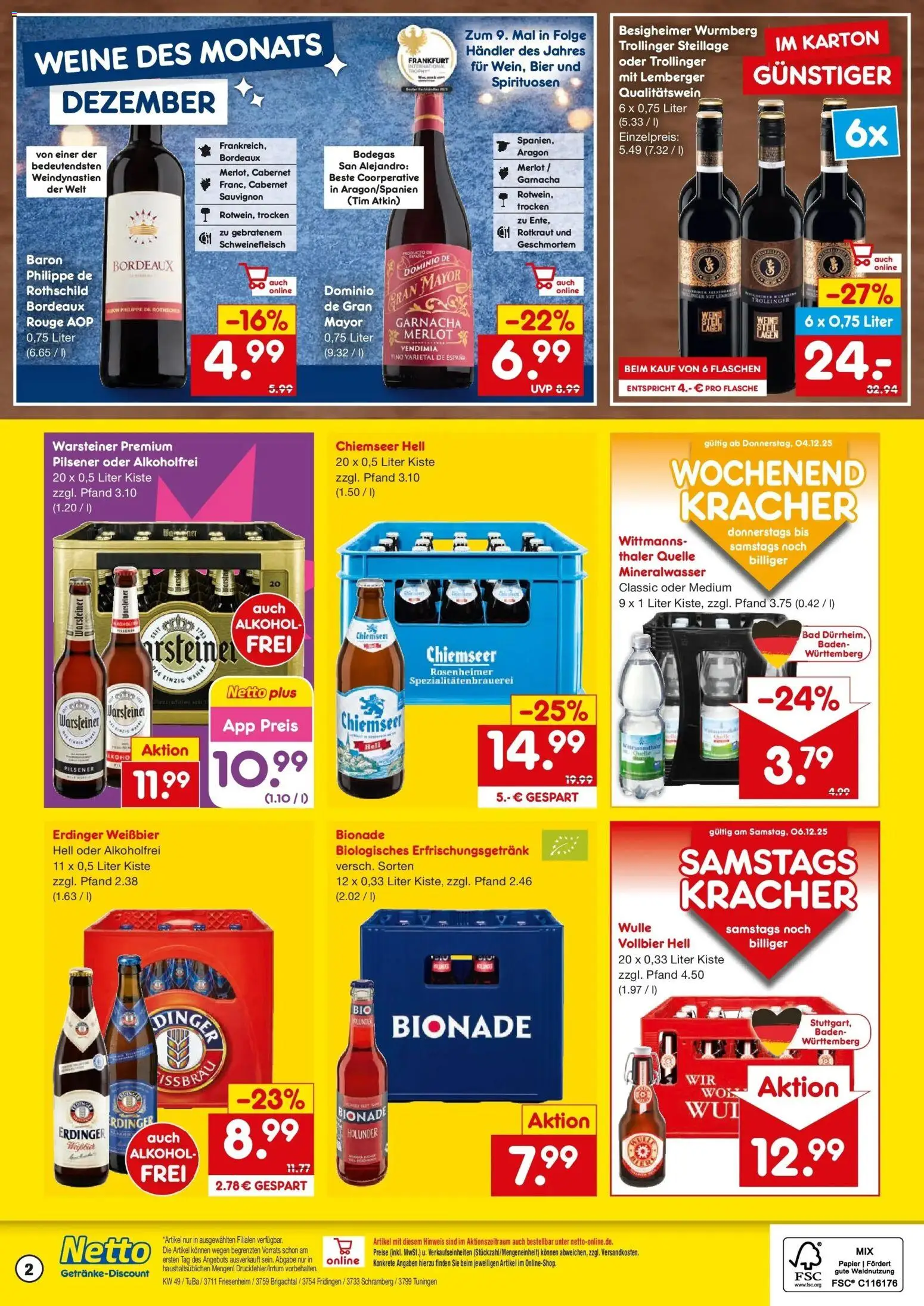 Netto Marken-Discount prospekt Fridingen	 – gültig ab 01.12.2025 | Seite: 2 | Produkte: Erdinger, Bad, Mineralwasser, Warsteiner
