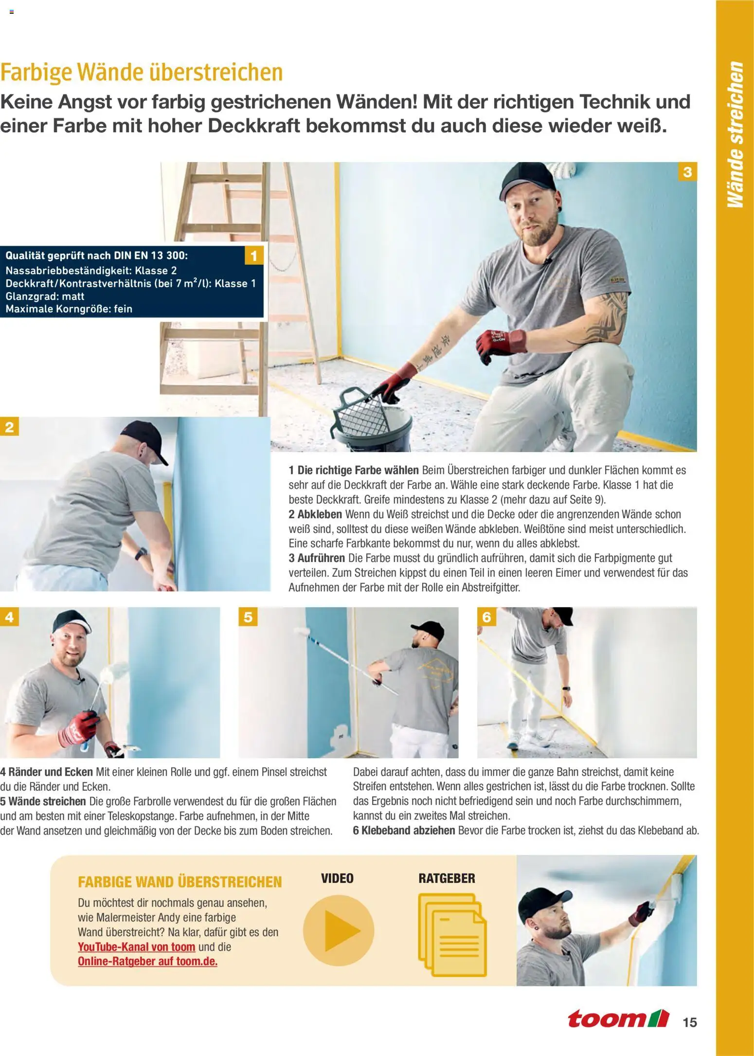 Toom Baumarkt Wände streichen und tapezieren – gültig ab 01.01.2026 | Seite: 15 | Produkte: Decke, Pinsel, Video