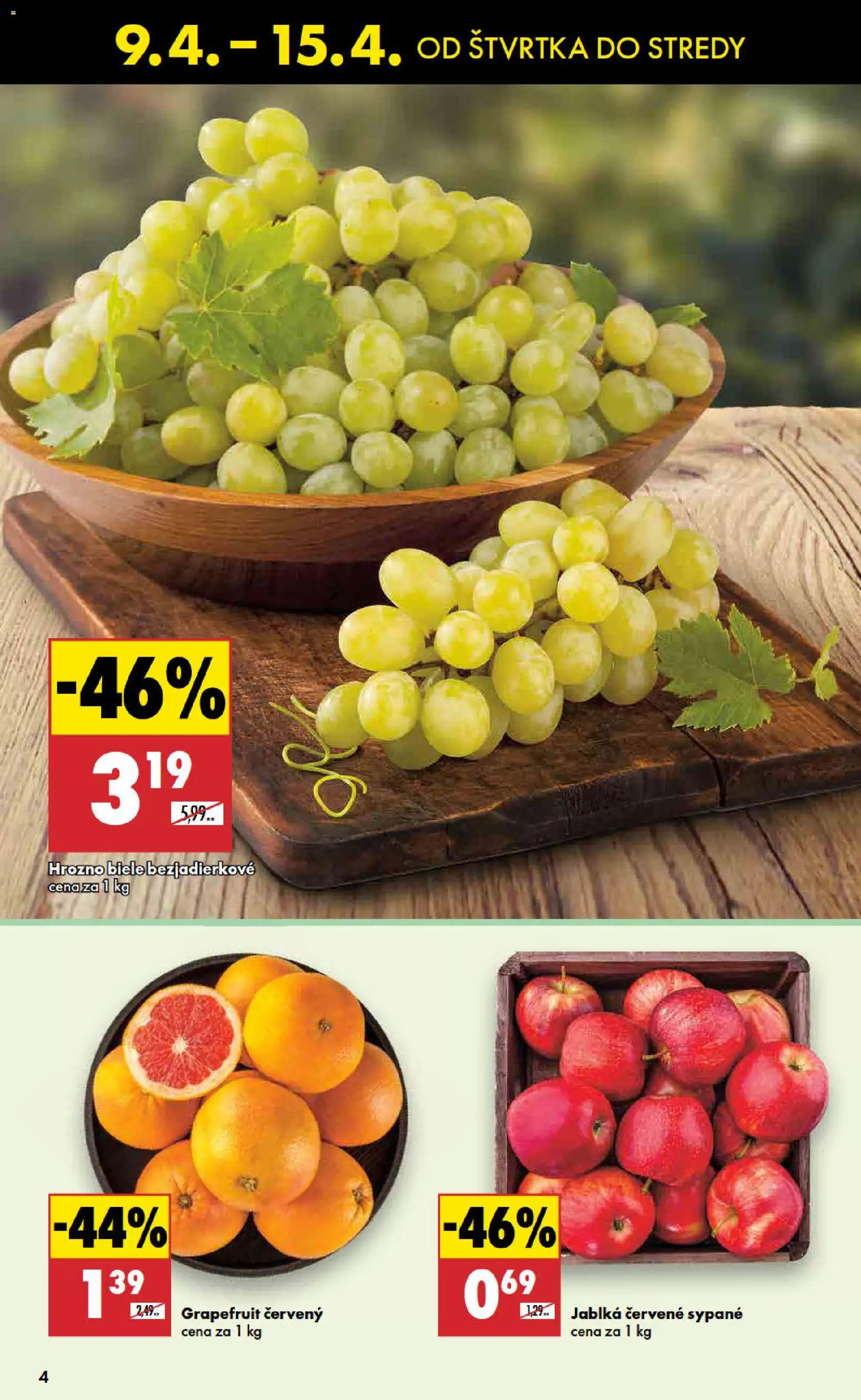 Nové Biedronka akcie – leták je platný od 09.04.2026 | Strana: 4 | Produkty: Jablká, Grapefruit, Hrozno