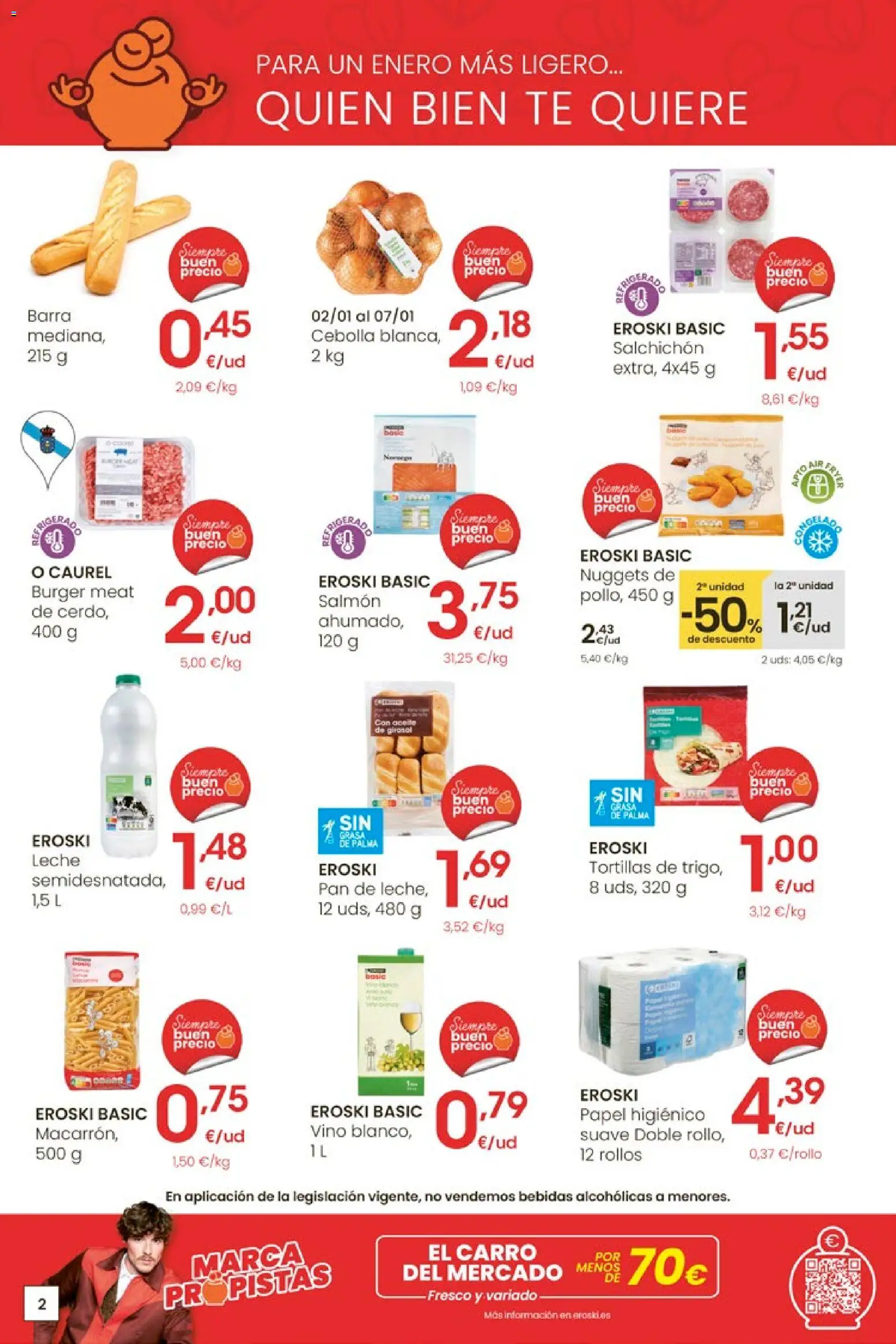 Eroski - Para un enero más ligero │ válido desde el 05.01.2026 | Página: 2 | Productos: Leche, Papel higienico, Té, Nuggets