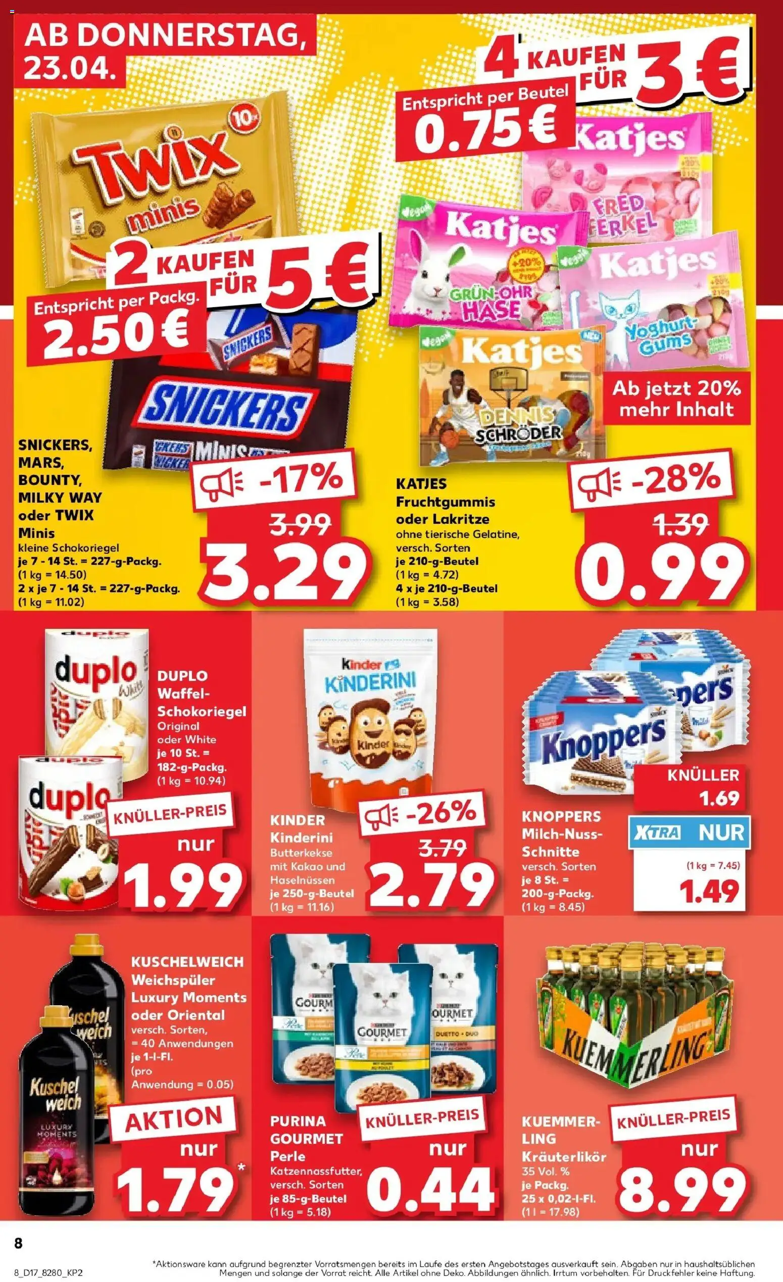 Kaufland Prospekt Rheda-Wiedenbrück	 – gültig ab 23.04.2026 | Seite: 8 | Produkte: Kuschelweich, Snickers, Weichspüler, Kuemmerling