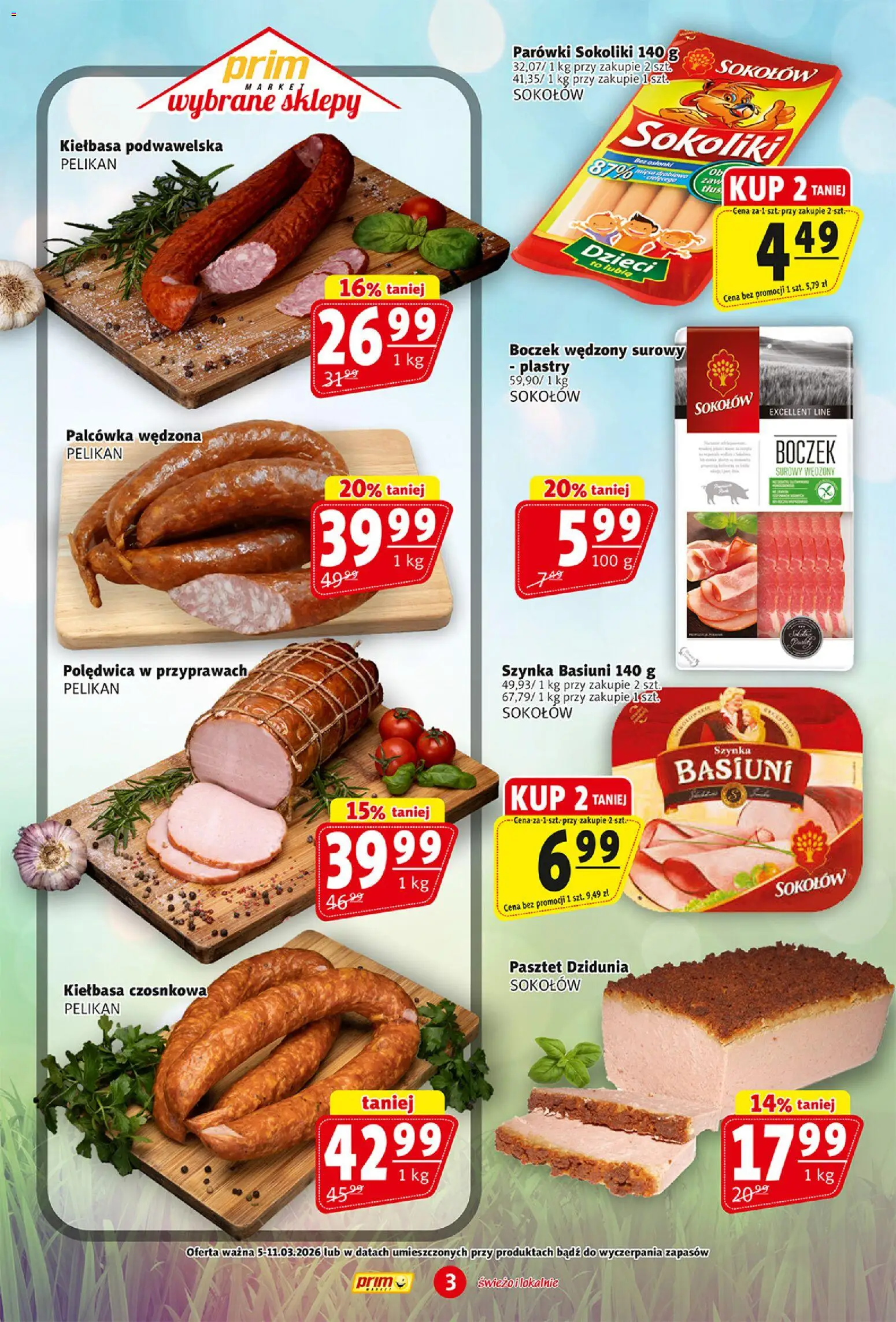 Prim Market gazetka od 05.03.2026 | Strona: 3 | Produkty: Parówki, Szynka, Boczek wędzony, Boczek surowy
