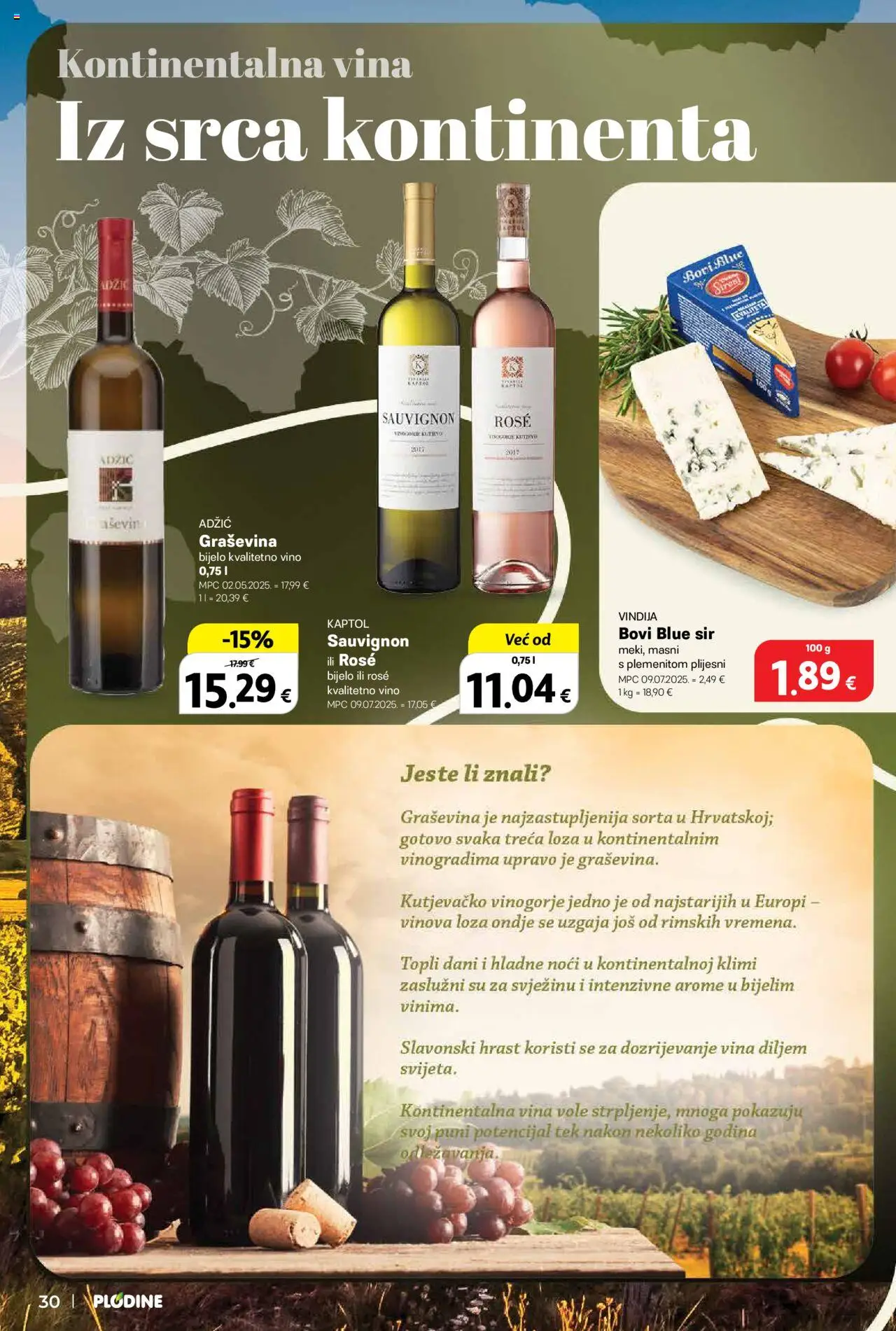 Plodine katalog | vrijedi od 01.10.2025 | Stranica: 30 | Proizvodi: Vindija, Sir, Vino