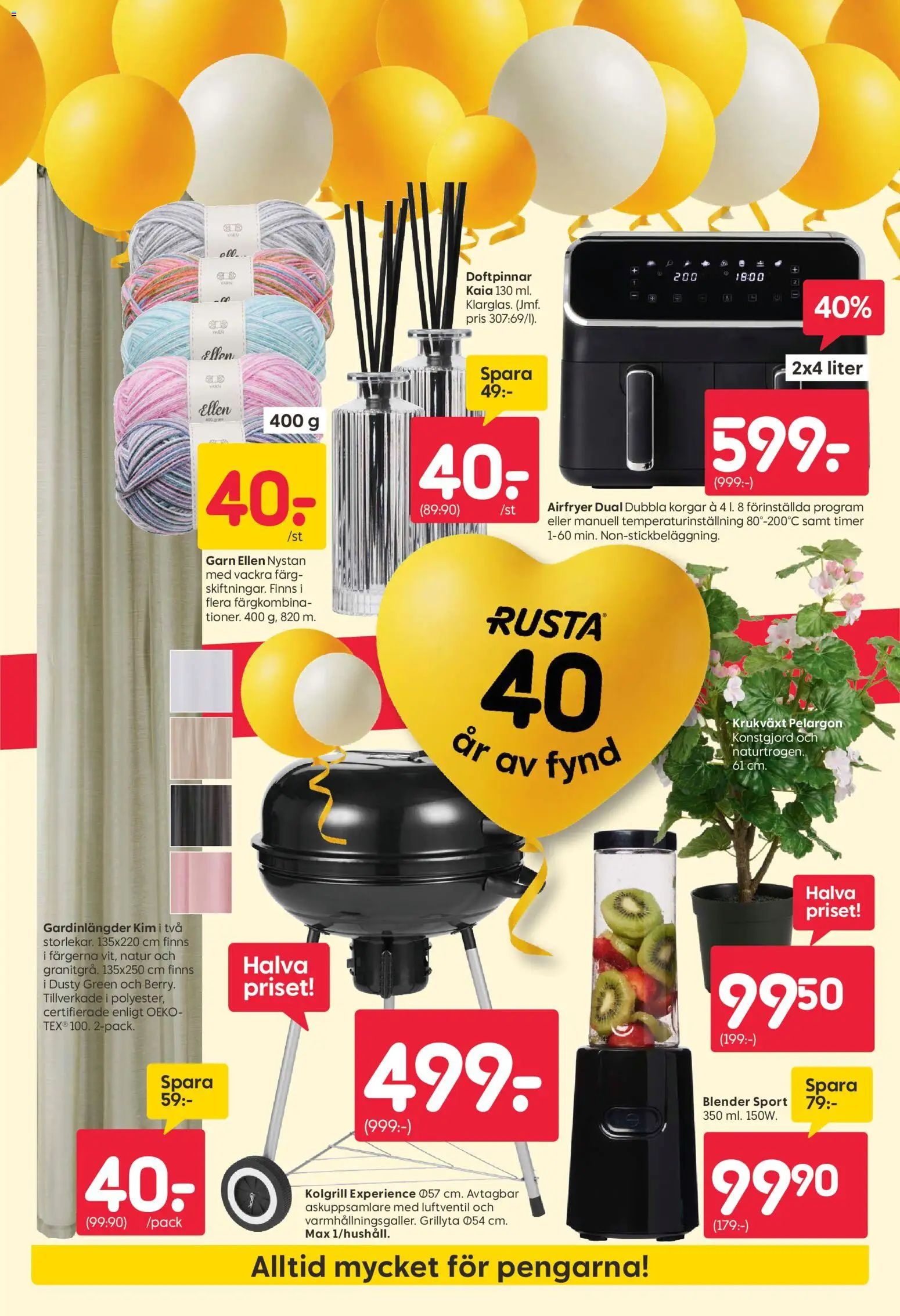 Rusta reklamblad aktuell från 27.04.2026 | Sida: 3 | Produkter: Pelargon, Kolgrill, Airfryer, Blender